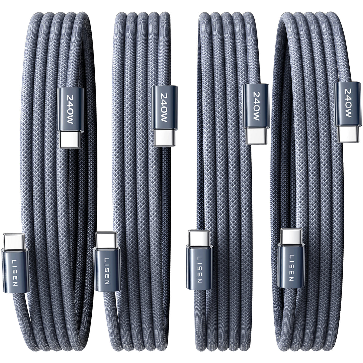 LISEN USB C to USB C Cable, 240W C to C Fast Charging Cable (6.6ft, 4 Pack)
