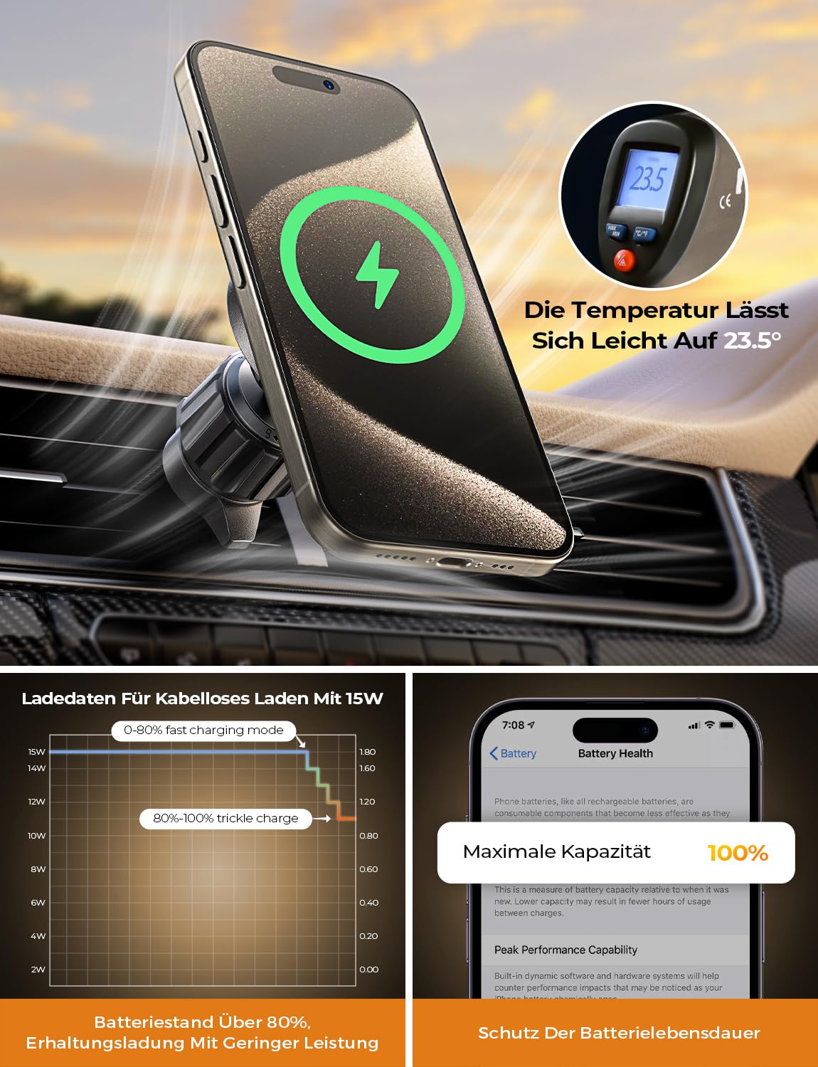 LISEN 15W für Magsafe Autohalterung Handyhalterung Auto mit Ladefunktion, Mag Safe Ladegerät Auto Lüftung Kfz-Handyhalterung mit Ladefunktion,Ladegerät Magnet für iPhone 17/16/15/14/13/12 Serie