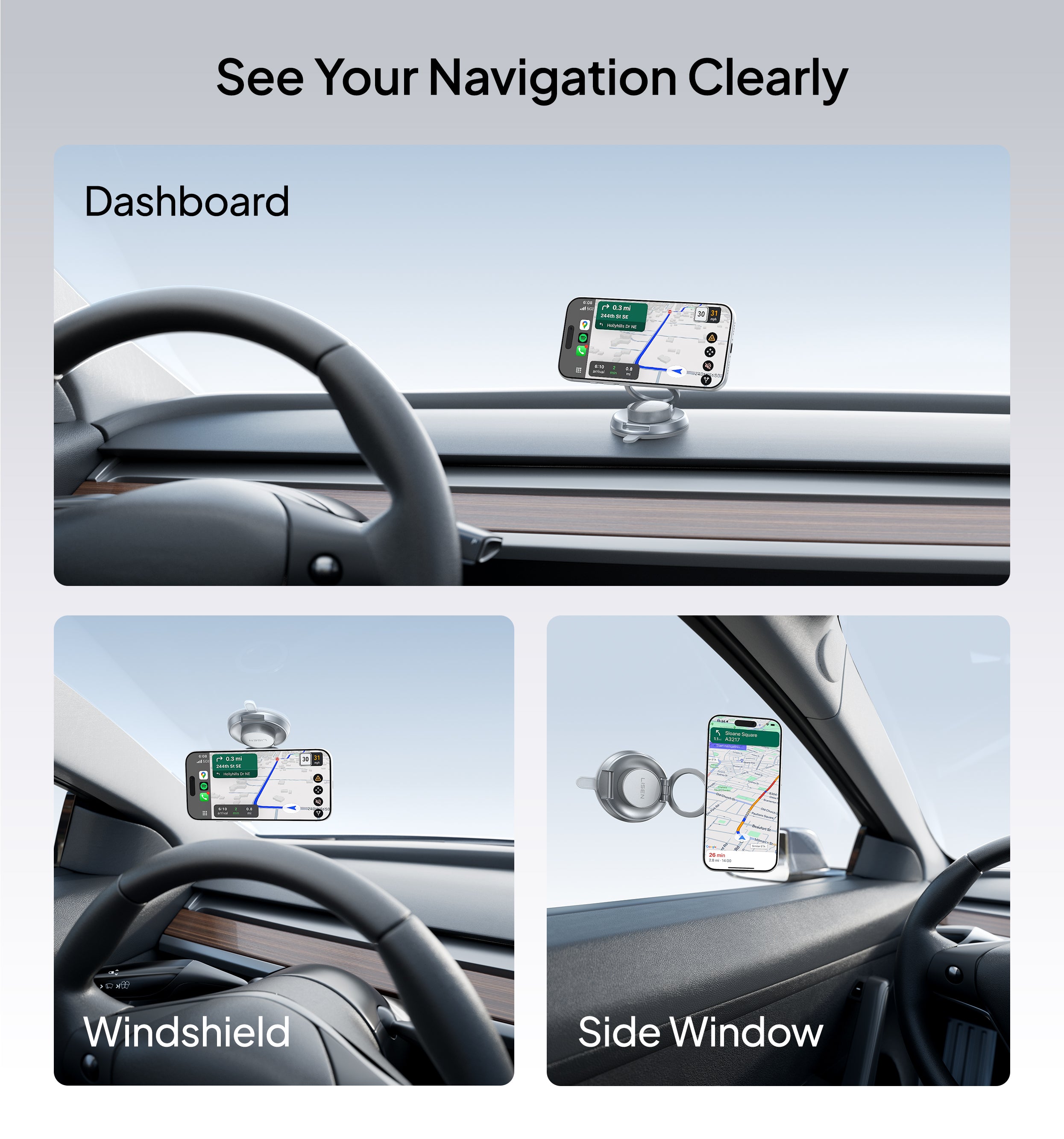LISEN 360° Vacuum Suction MagSafe Car Mount