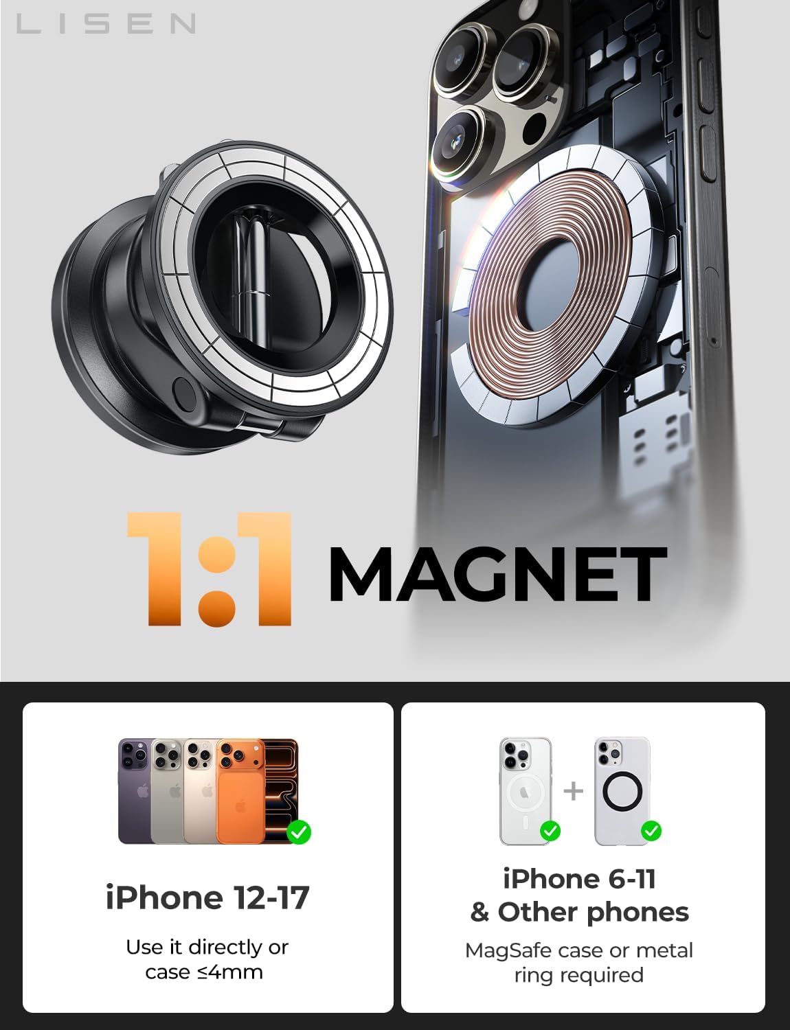 LISEN for Magsafe Car Mount, Magnetic Phone Holders for Your Car, Vacuum Phone Mount for Car Accessories for Women Men Jeep BMW, SuctionPro Gifts Kits, for iPhone 17 Pro Max 16 15 14 13 12