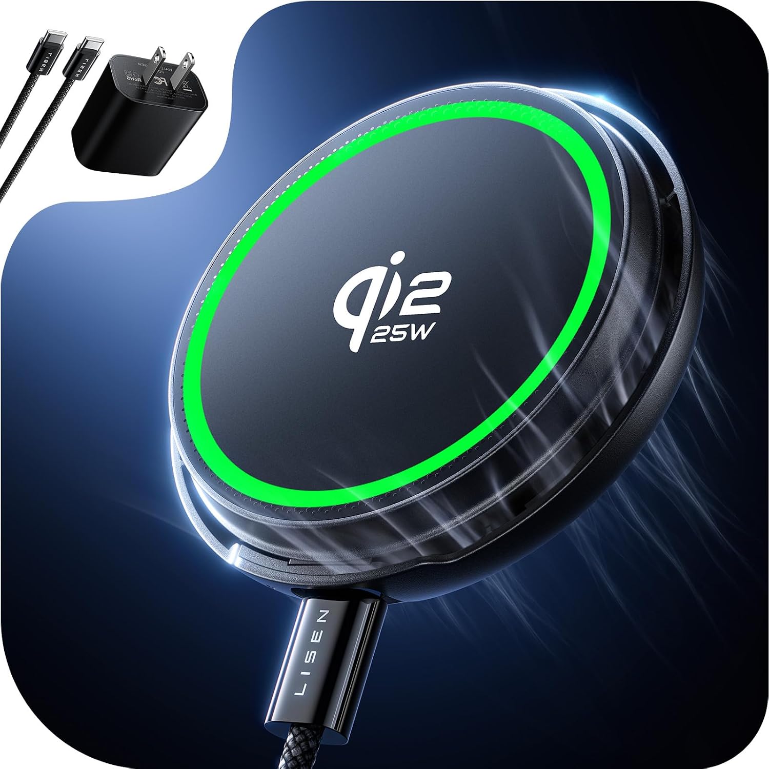 LISEN Qi2.2 25W MagSafe Wireless Charger for iPhone 17/16, Not for Android