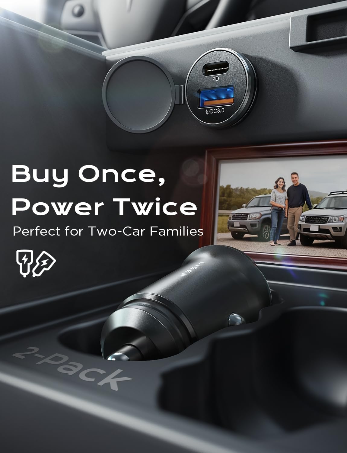 LISEN Car Charger USB C, 69W Cigarette Lighter USB Charger Adapter, 2 Pack ｜Car Accessories Gifts for Men, USBC Cars Fast Charging Adapter USBC Type C 12V Plug, for iPhone Duo 18 Pro Max 17 16 15 14 13