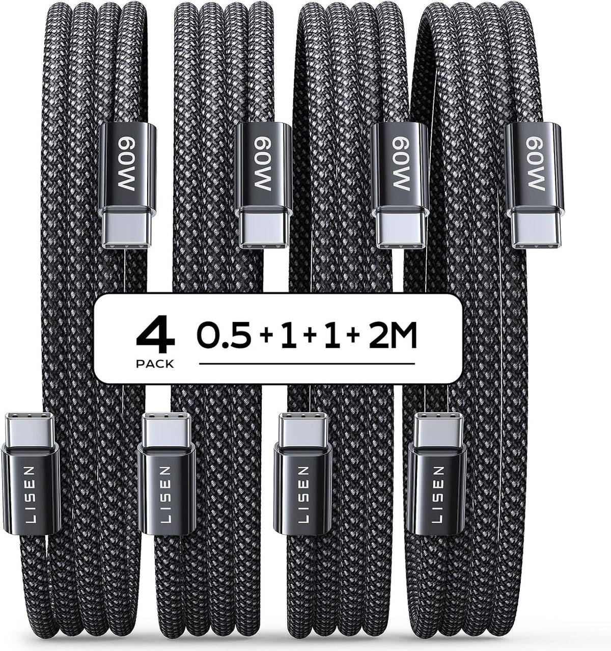 LISEN 60W USB C Kabel, [4er Pack, 0,5M 1M 1M 2M] USB C auf USB C Kabel Set