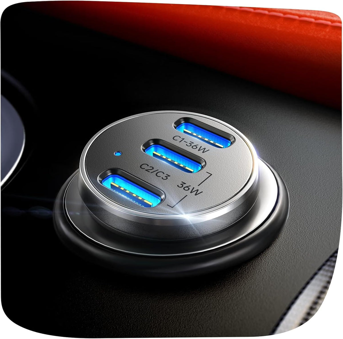 LISEN Smallest USB C Car Charger Fast Charge 3‑Port (36W PD/33W PPS/QC3.0)