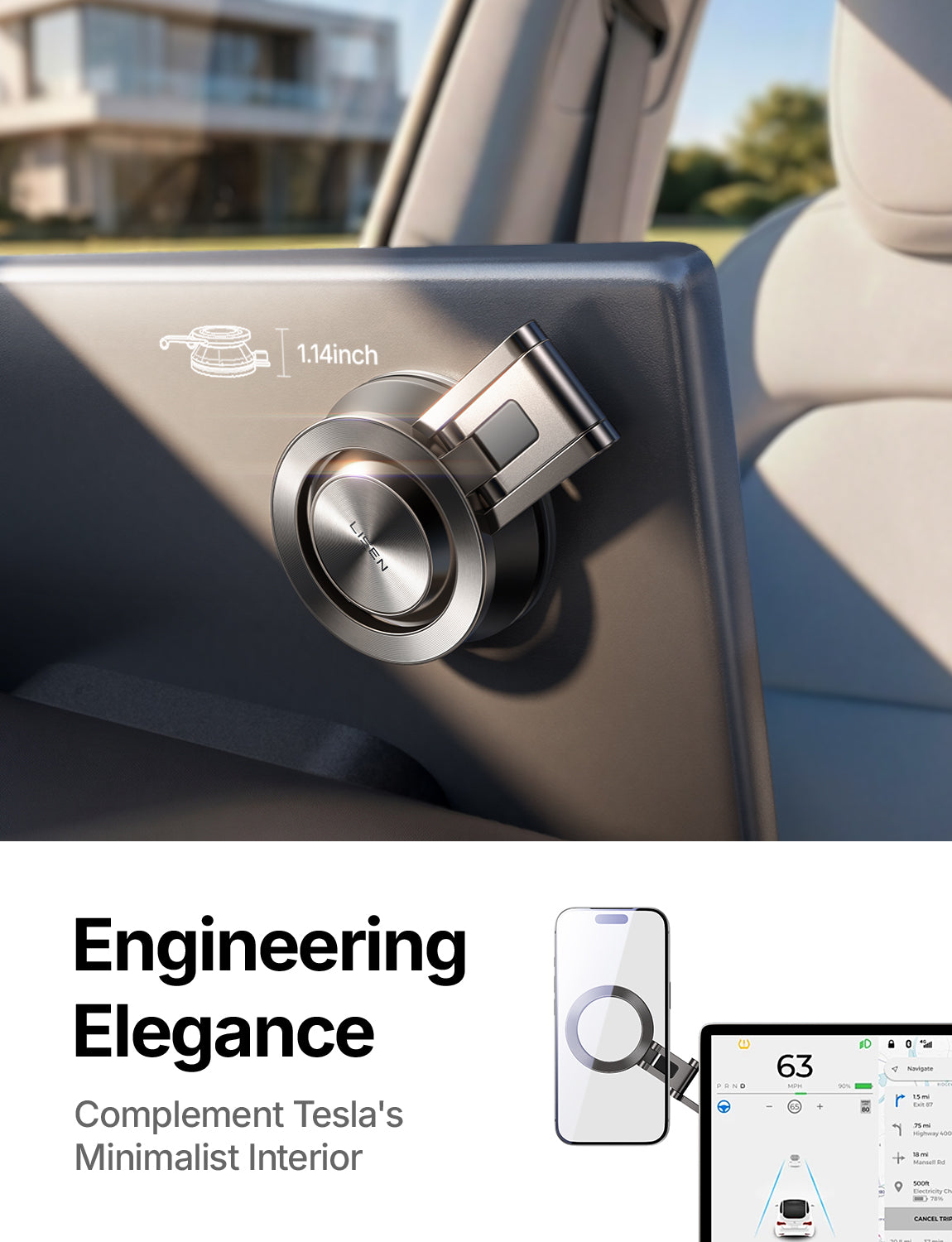 LISEN Tesla Phone Mount [Integrated and High-Efficiency] Magsafe Car Mount