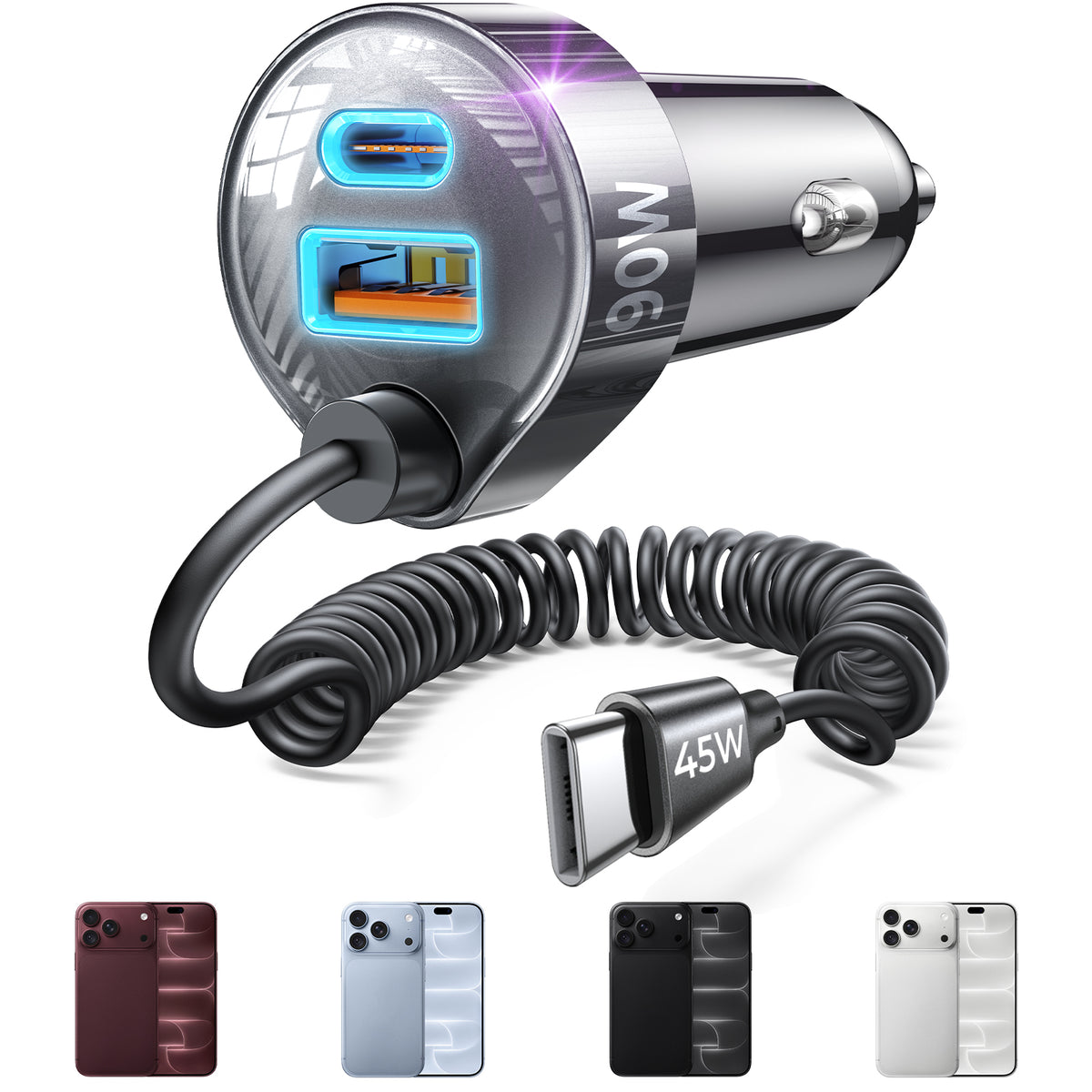 LISEN 90W for iPhone 18 17 16 Pro Max Car Charger USB C Fast Charge Super Fast for iPhone Duo Cigarette Lighter USB C Adapter for iPhone 18 Pro Max,Samsung Galaxy S26 Ultra, Car Accessories