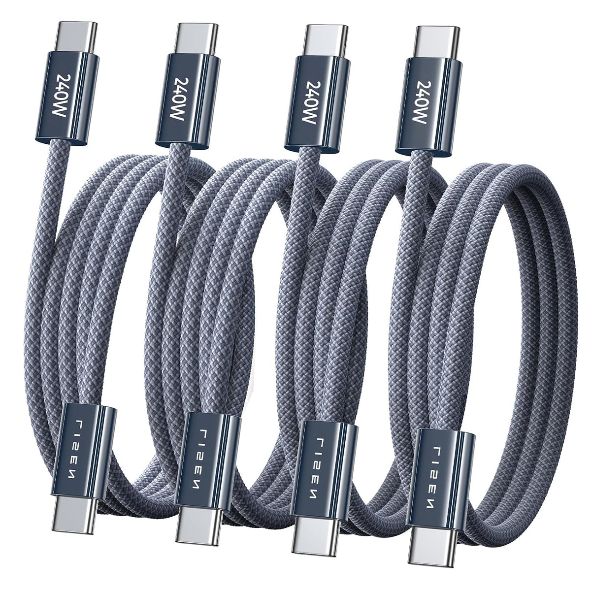LISEN 240W USB C to USB C Cable [4-Pack/1M+1M+1.5M+1.5M] Nylon Type C Charger Cable Fast Charging for iPhone 17 16 15 Pro Max, MacBook Pro/Air, iPad Pro, Samsung Galaxy S25 S24, Switch 2
