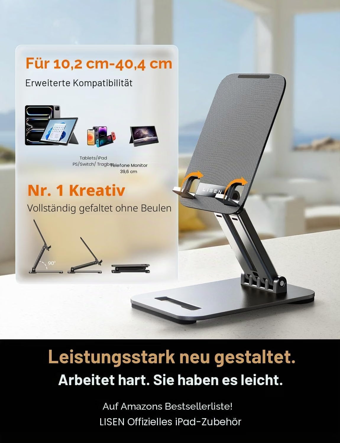 LISEN Tablet Ständer für iPad Halterung Tisch Klappbar, Höhenverstellbar