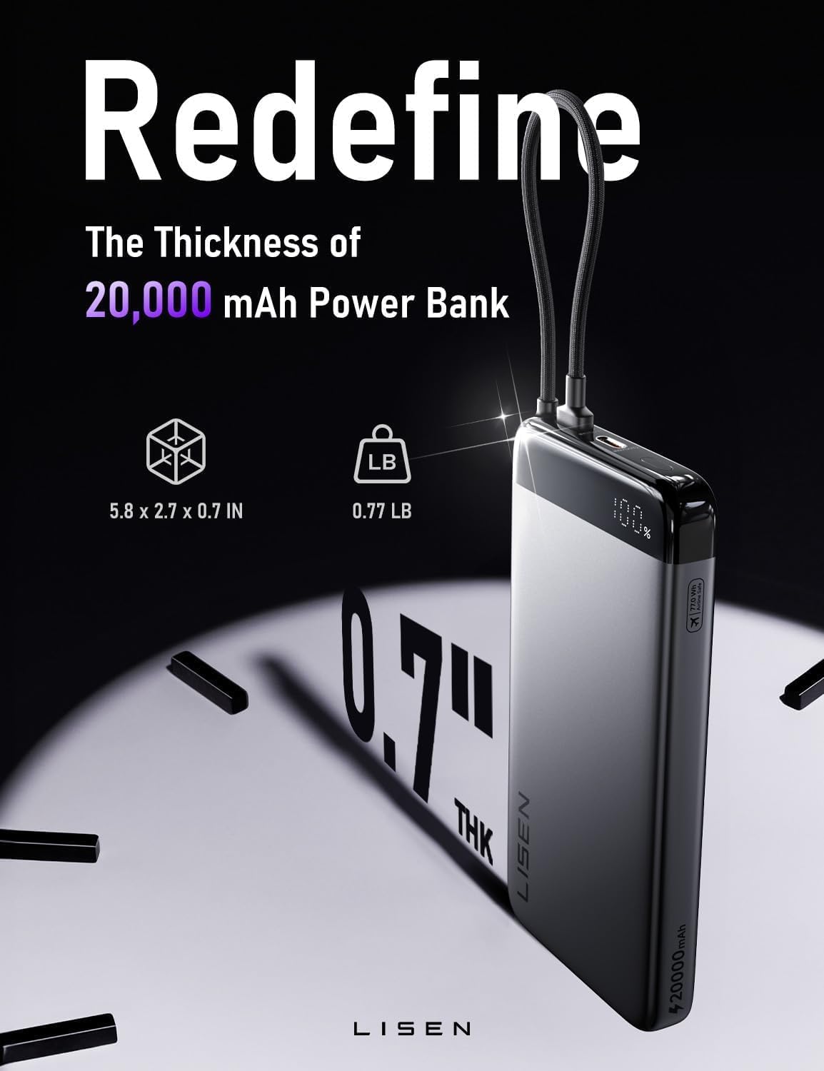LISEN 20000mAh 22.5W Power Bank | CCC Certified | Airplane Travel