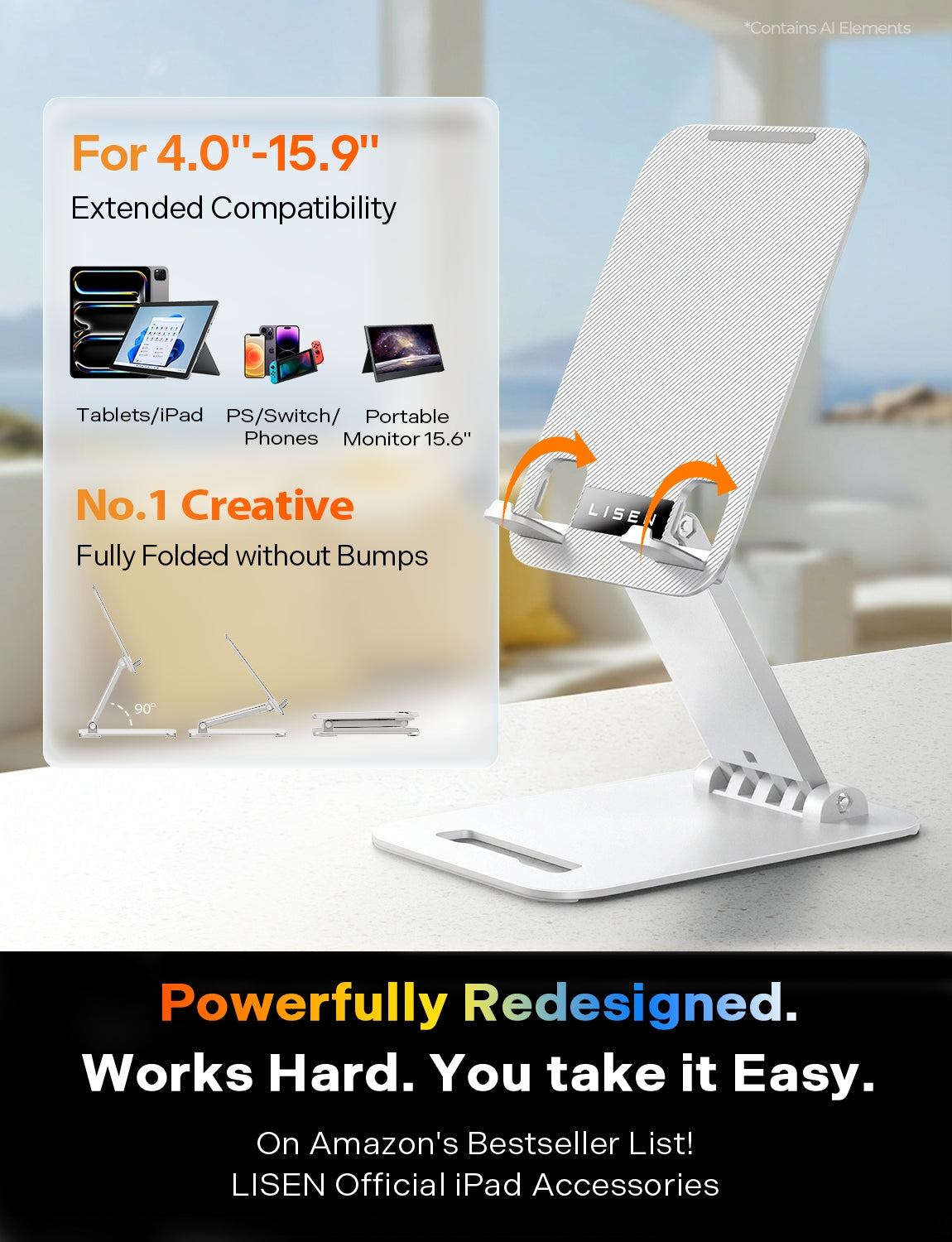 LISEN for iPad Stand Adjustable Tablet Holder Desk, iPad Accessories White