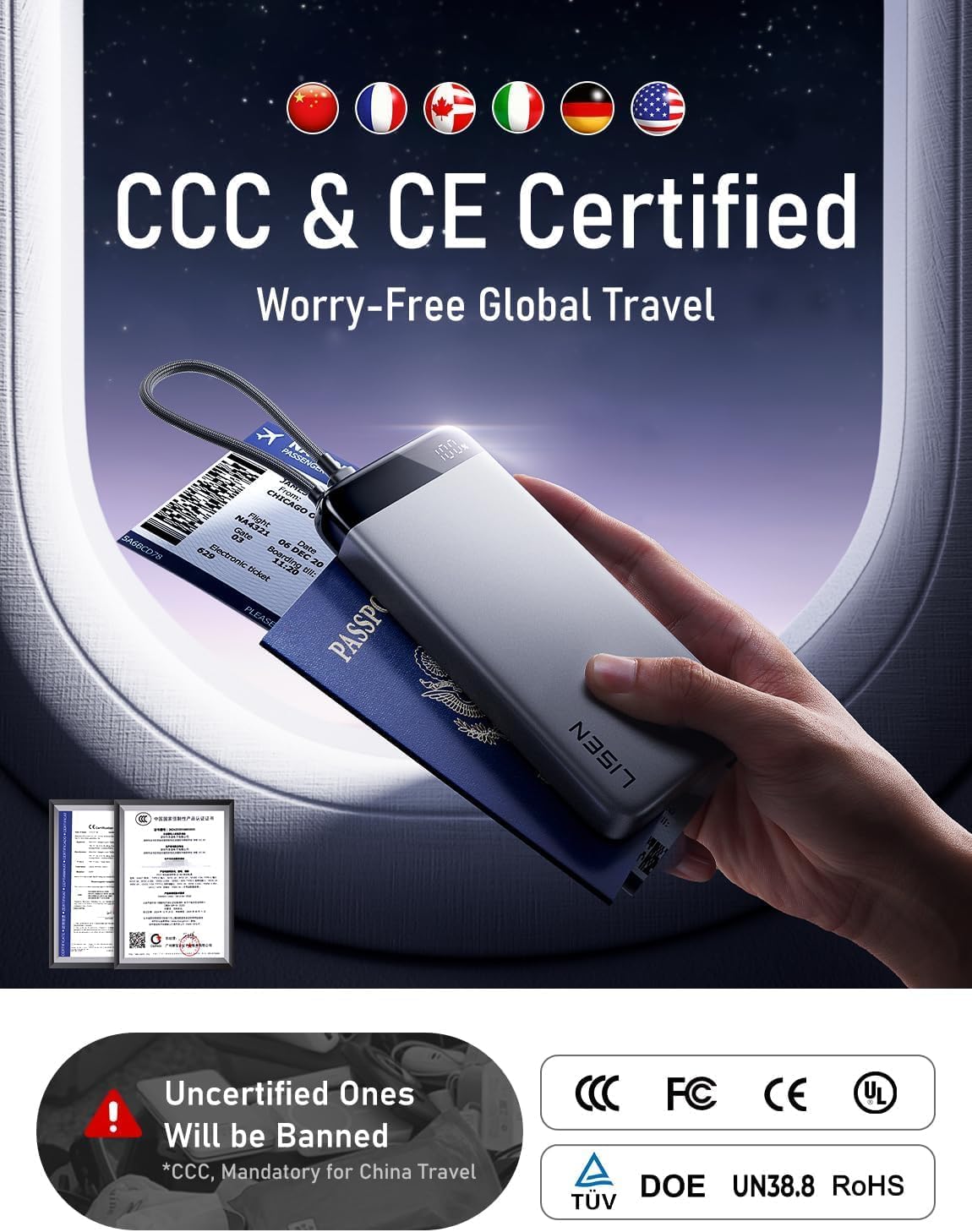 LISEN 20000mAh 22.5W Power Bank | CCC Certified | Airplane Travel