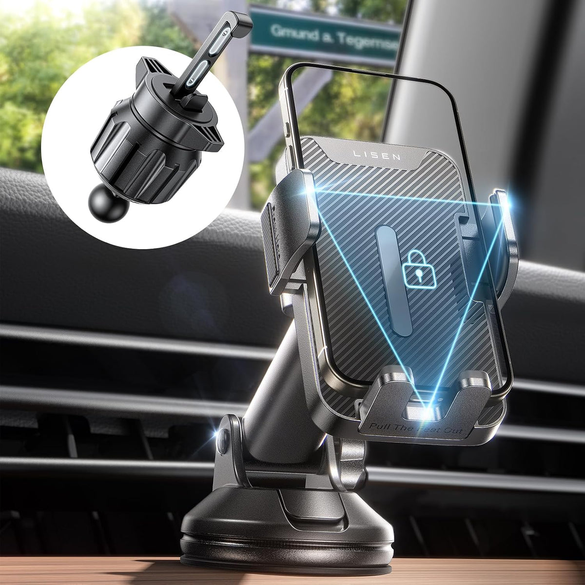 LISEN for iPhone 17 Car Phone Holder Mount, 2-in-1 Suction Cup Phone Mount for Car Dashboard Windshield and Air Vent Cell Phone Holder, Truck Phone Holder for iPhone 16 Pro Max Air 15 14 13 Plus Mini