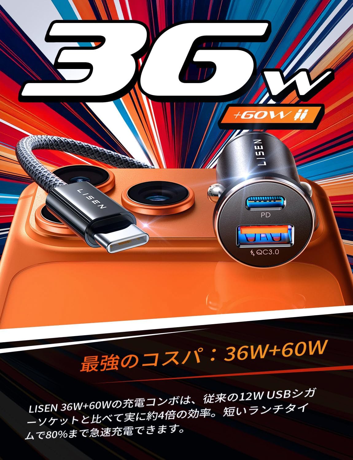 LISEN 54W Dual Port Car Charger Adapter