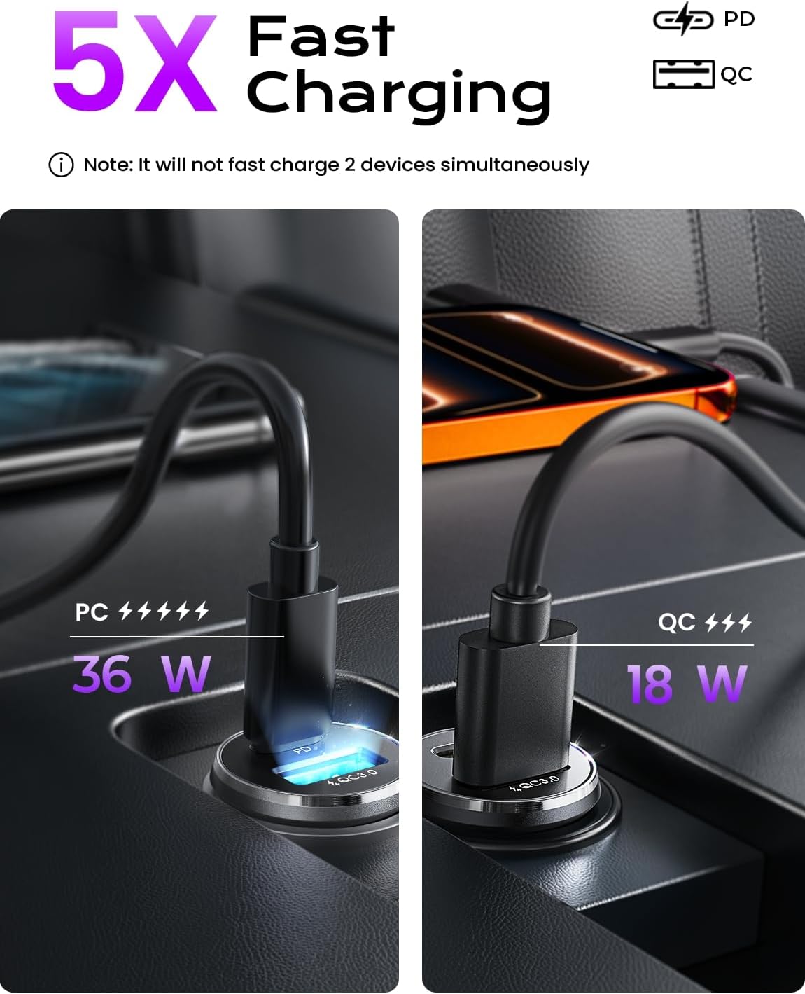 LISEN Car Charger USB C, 69W Cigarette Lighter USB Charger Adapter, 2 Pack ｜Car Accessories Gifts for Men, USBC Cars Fast Charging Adapter USBC Type C 12V Plug, for iPhone Duo 18 Pro Max 17 16 15 14 13