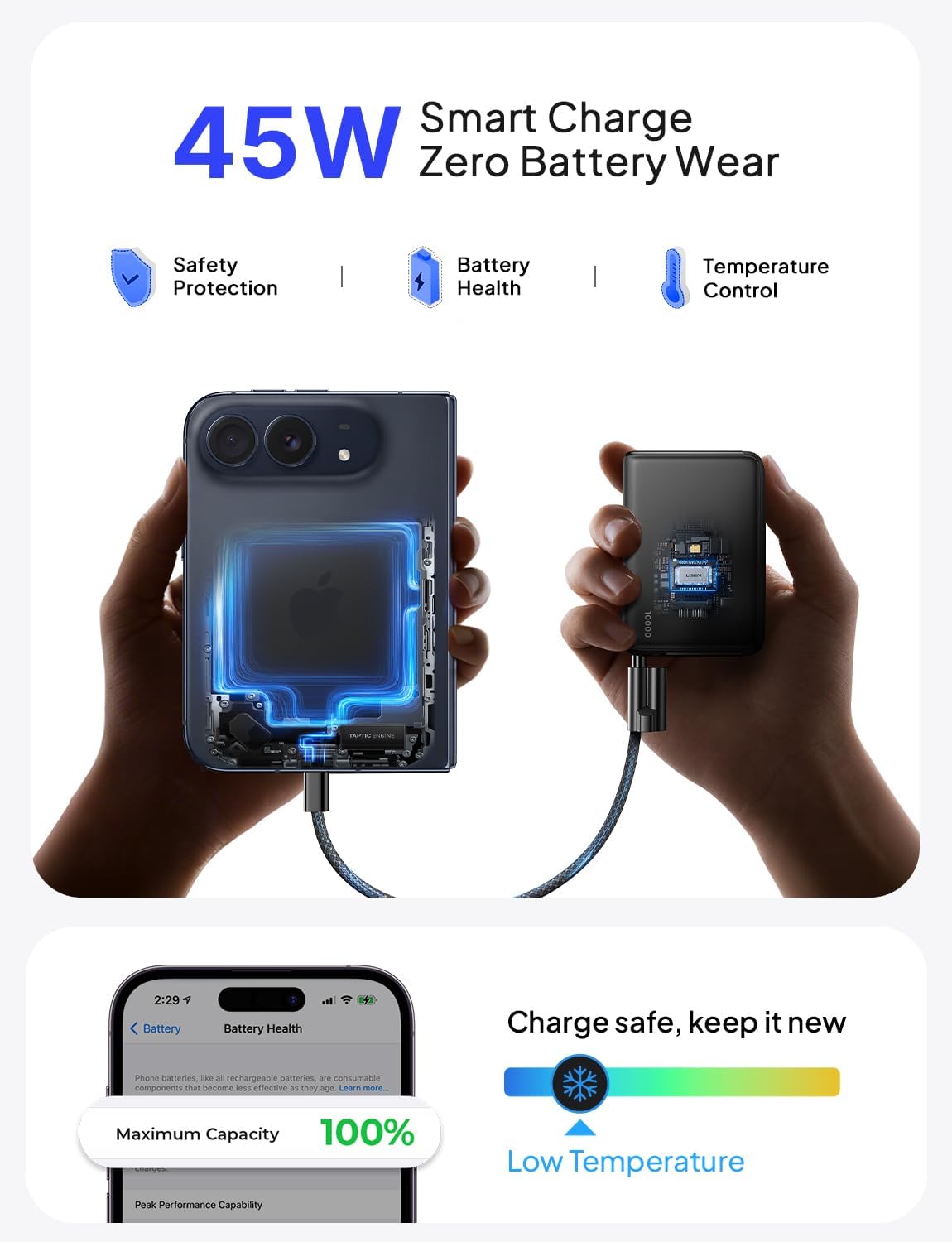 LISEN P606 45W 10K Mini Power Bank with USB-C Cable