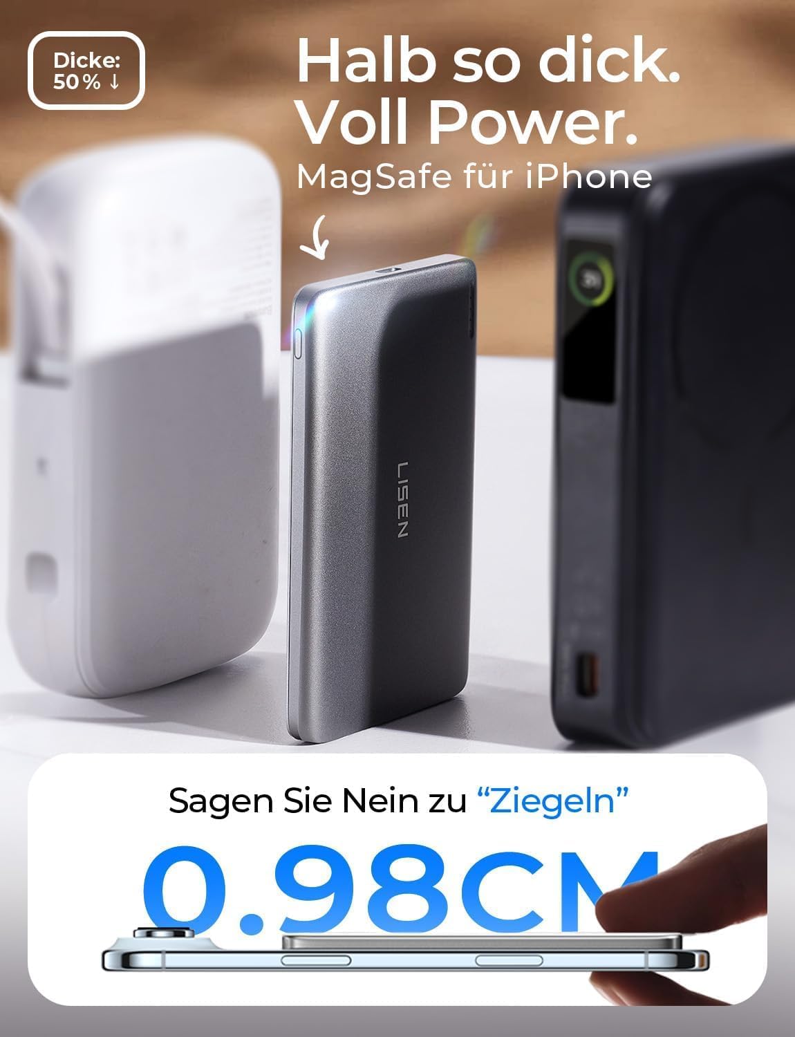 LISEN Qi2.0 15W Magsafe Powerbank Slim 5000mAh für iPhone 18 Pro Max