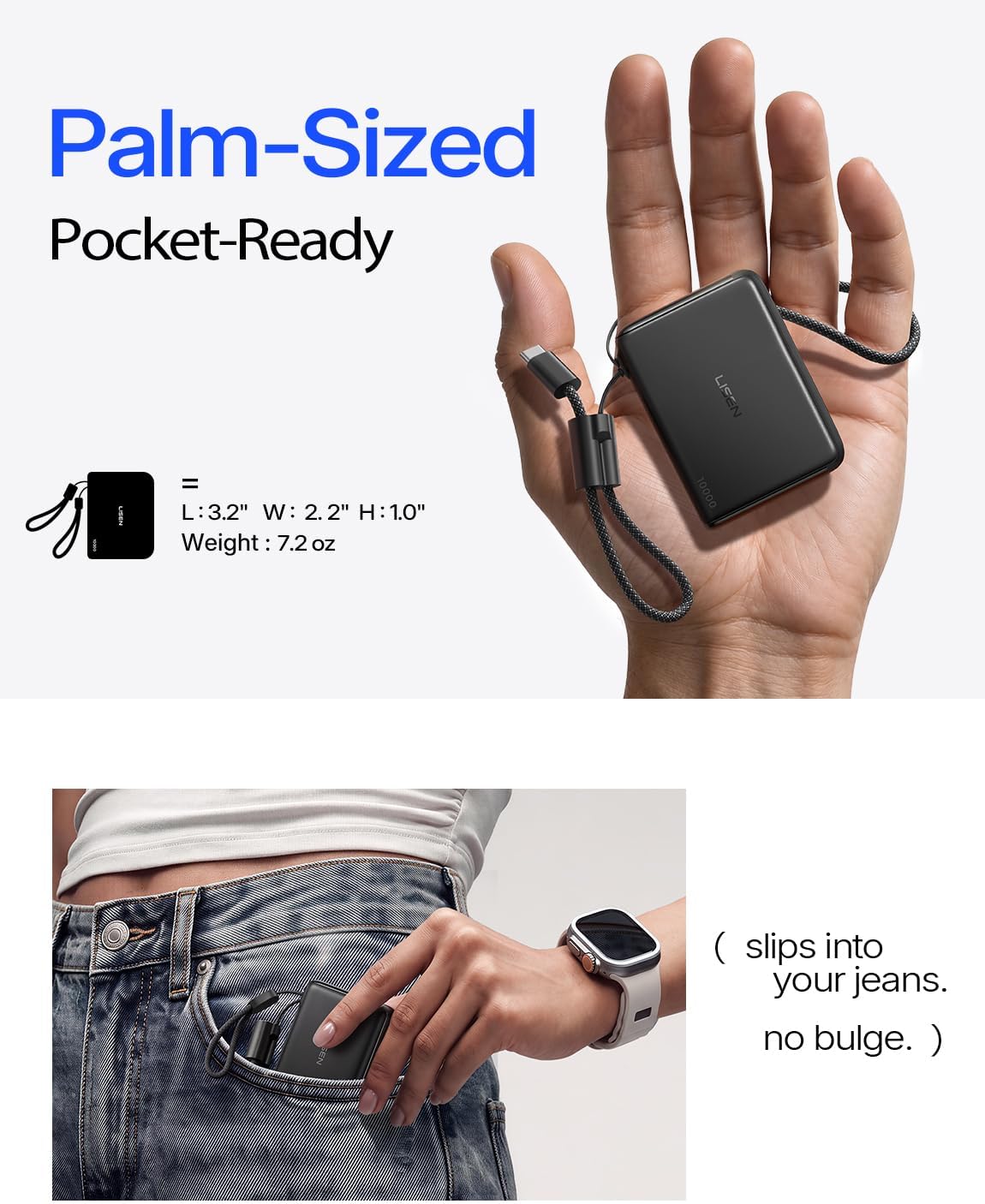 LISEN Small Portable Charger, 45W 10,000mAh Mini Power Bank Fast Charging