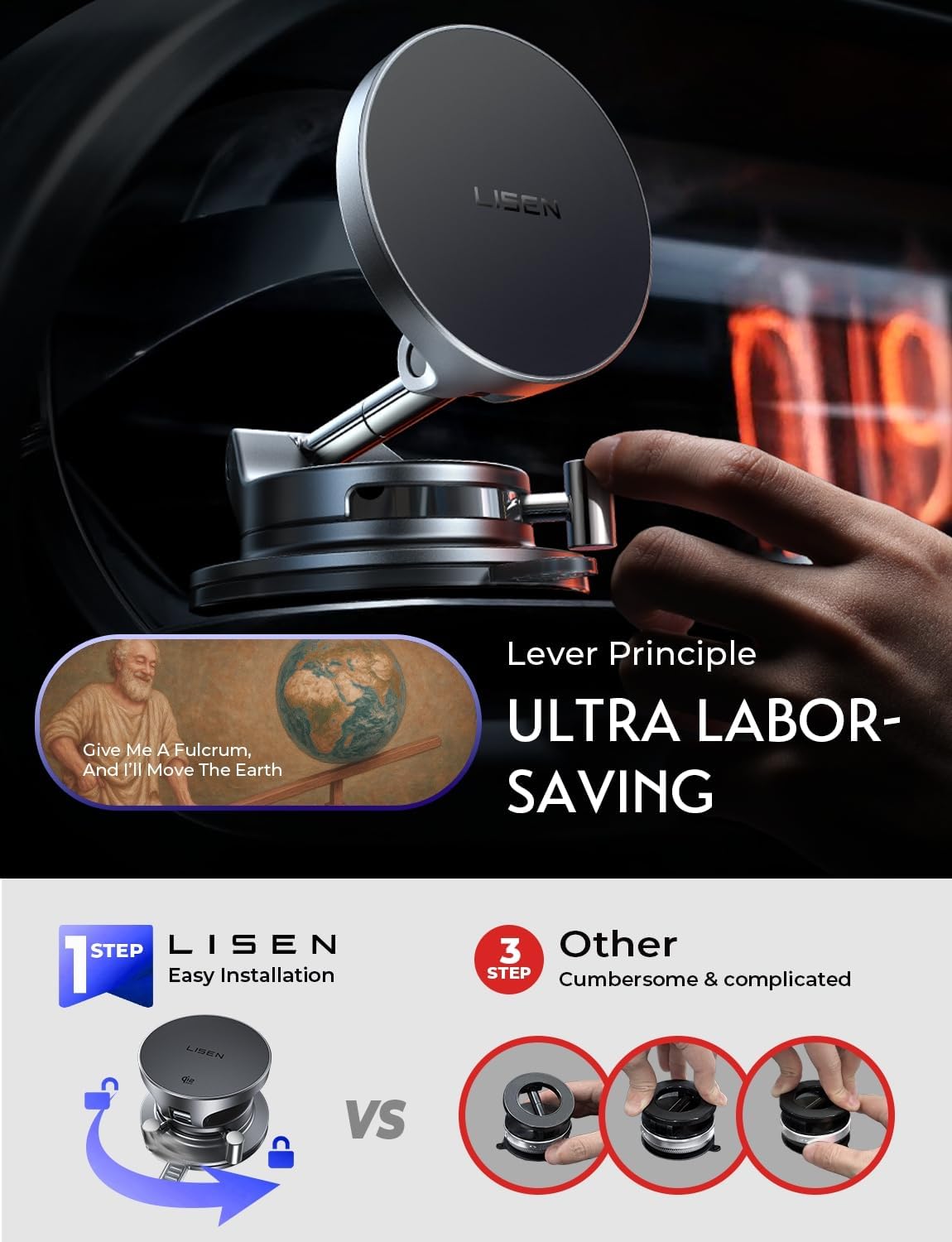 LISEN 15W Magsafe Car Mount Charger for iPhone 18 Pro Max, Magnetic Wireless Car Charger, Phone Mount, Magnetic Phone Holder for Carfor iPhone 18 Pro Max 17 16 15 14 13 12 Samsung Pixel