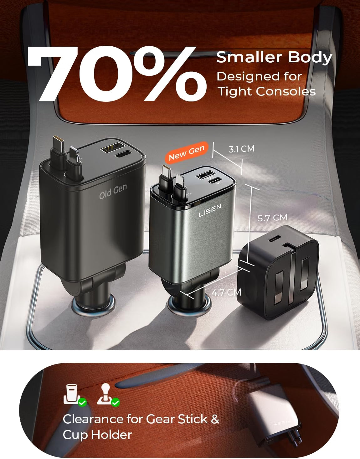 LISEN Retractable Car Charger Fast Charge 84W Car Accessories Gifts for Men