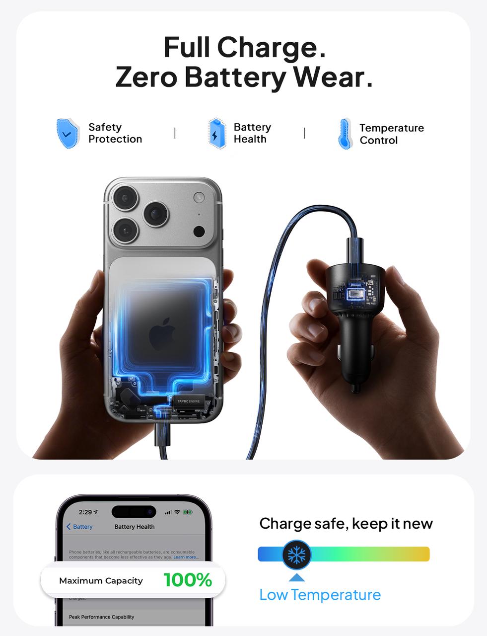 LISEN 136W Car Phone Charger USB C Fast Charge with 240W C-C Cable