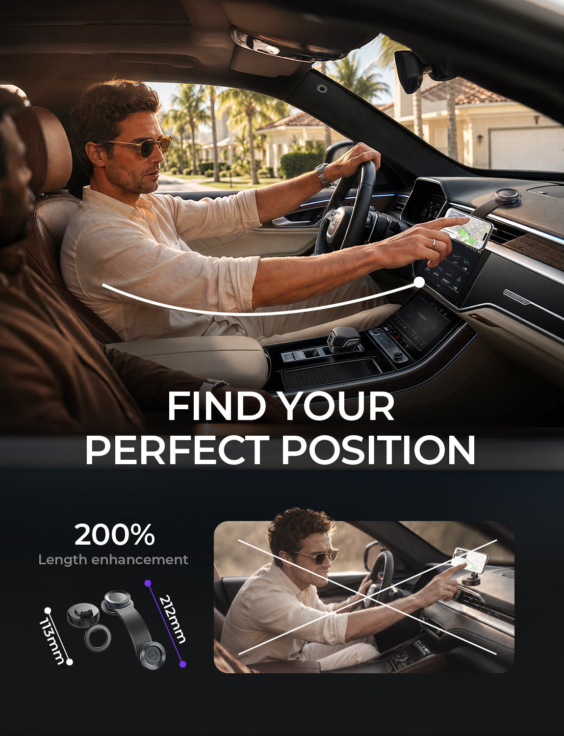 LISEN for MagSafe Car Mount, Magnetic Phone Holder for Car, Vacuum Suction Cup Phone Mount, Magnetic Car Phone Mount 24 Strong Magnets, 360° Adjustable Memory Alloy Bendable Arm for iPhone 17 Pro Max