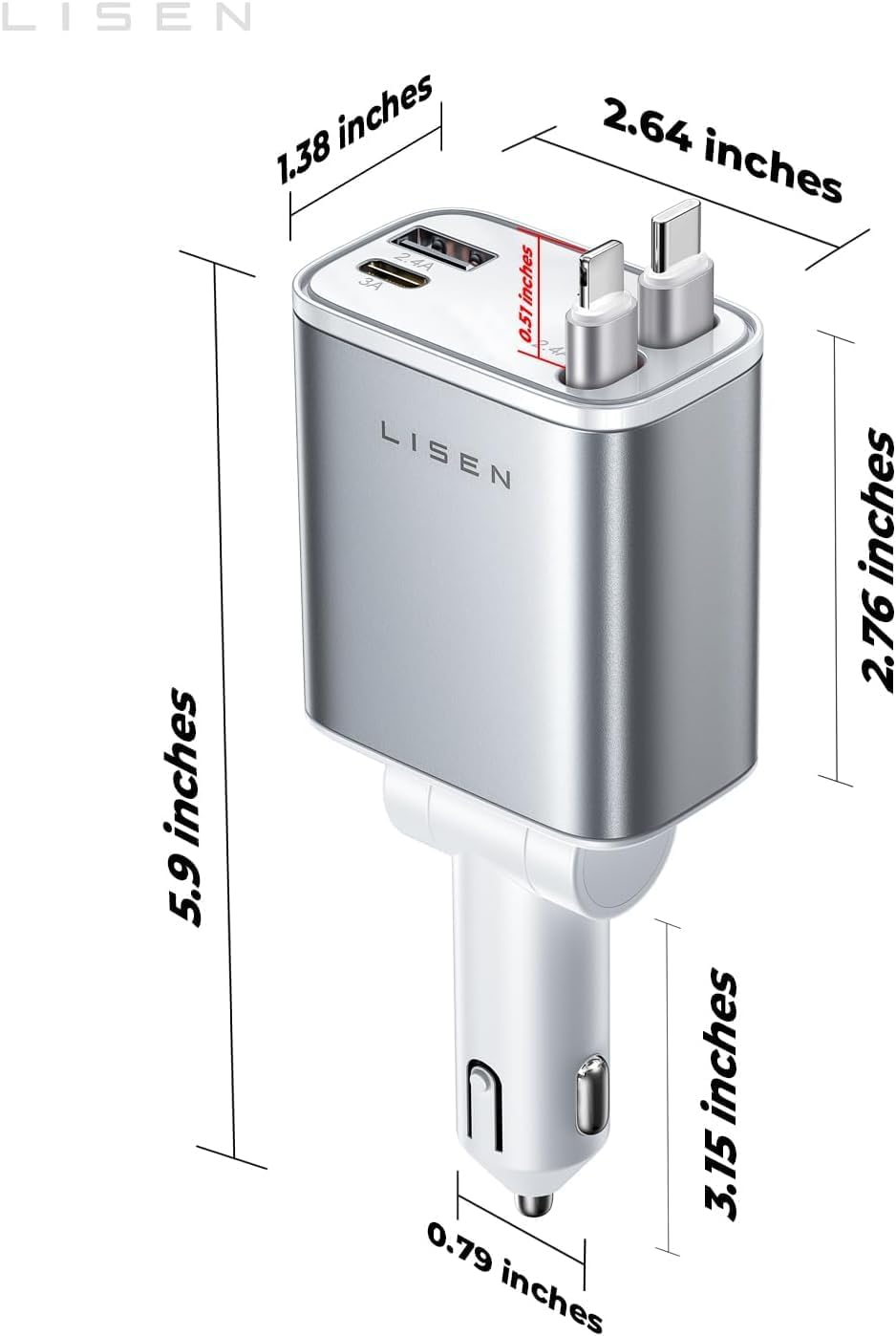 LISEN Retractable Car Charger for iPhone