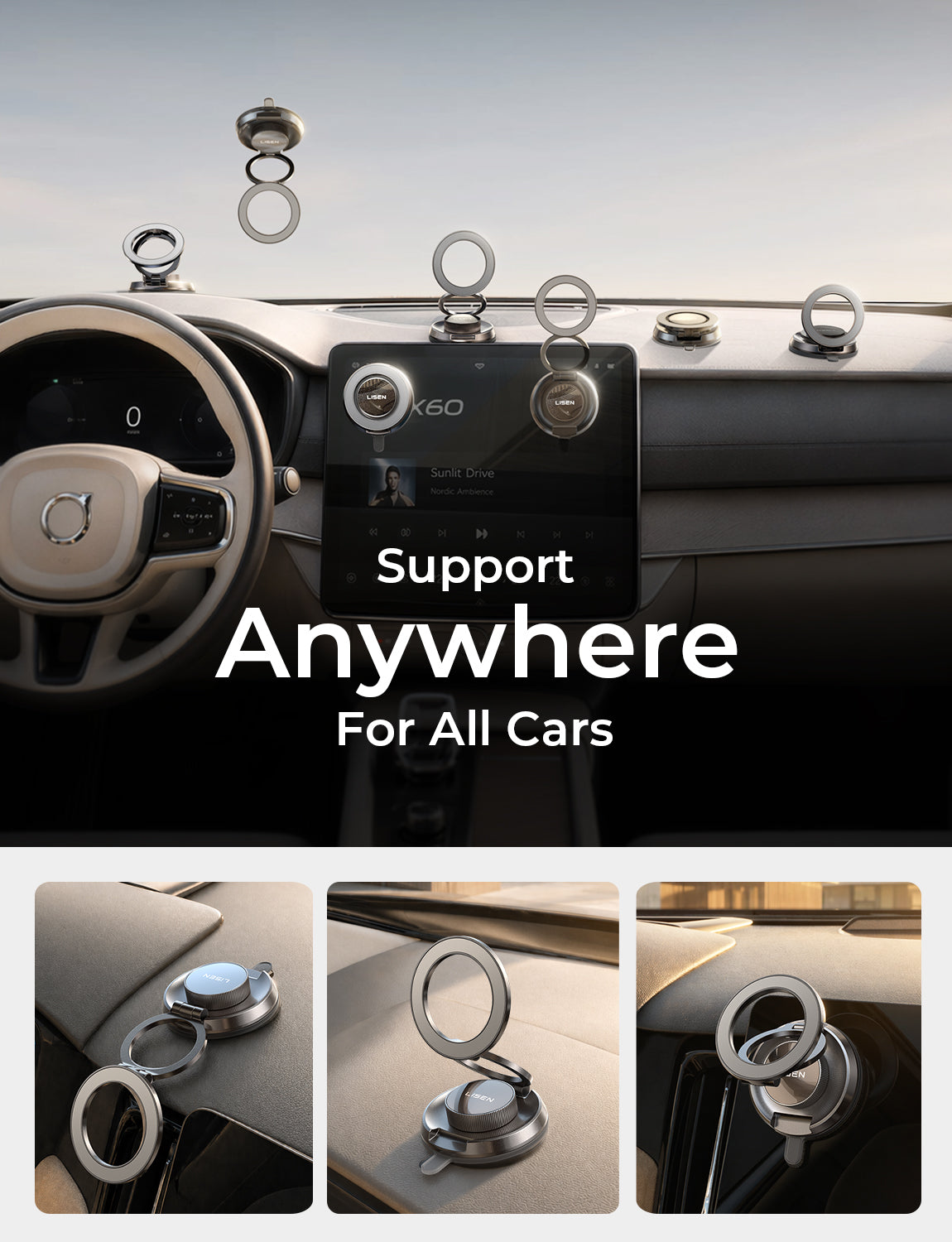LISEN 360° Vacuum Suction MagSafe Car Mount