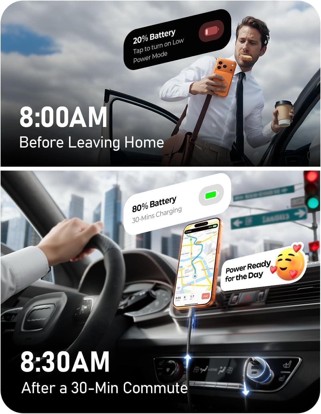 LISEN 170W Car Charger USB C Fast Charge Fast Car Charger, GaN Chip PD3.1 140W+PD30W/QC30W Cigarette Lighter USB Charger Adapter for iPhone17/16, MacBook Pro/Air, Laptop, Samsung S25/S24