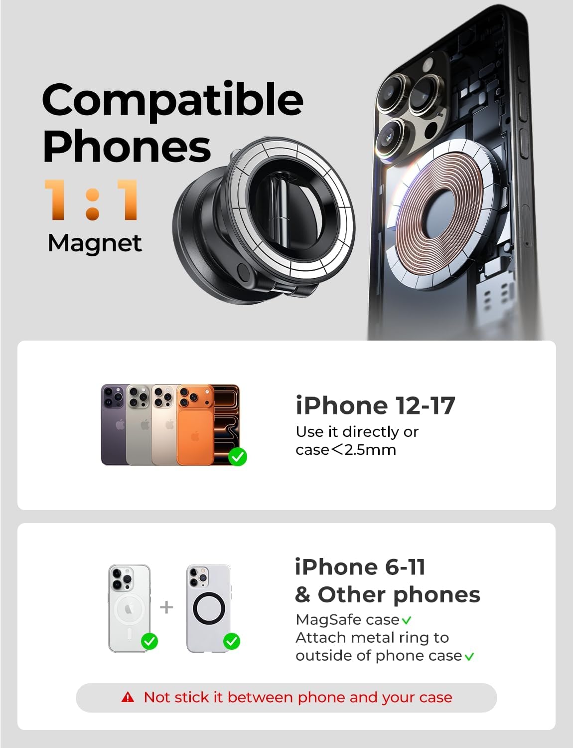 LISEN for Magsafe Car Mount,  Magnetic Car Accessories for Women Men Truck Jeep BMW