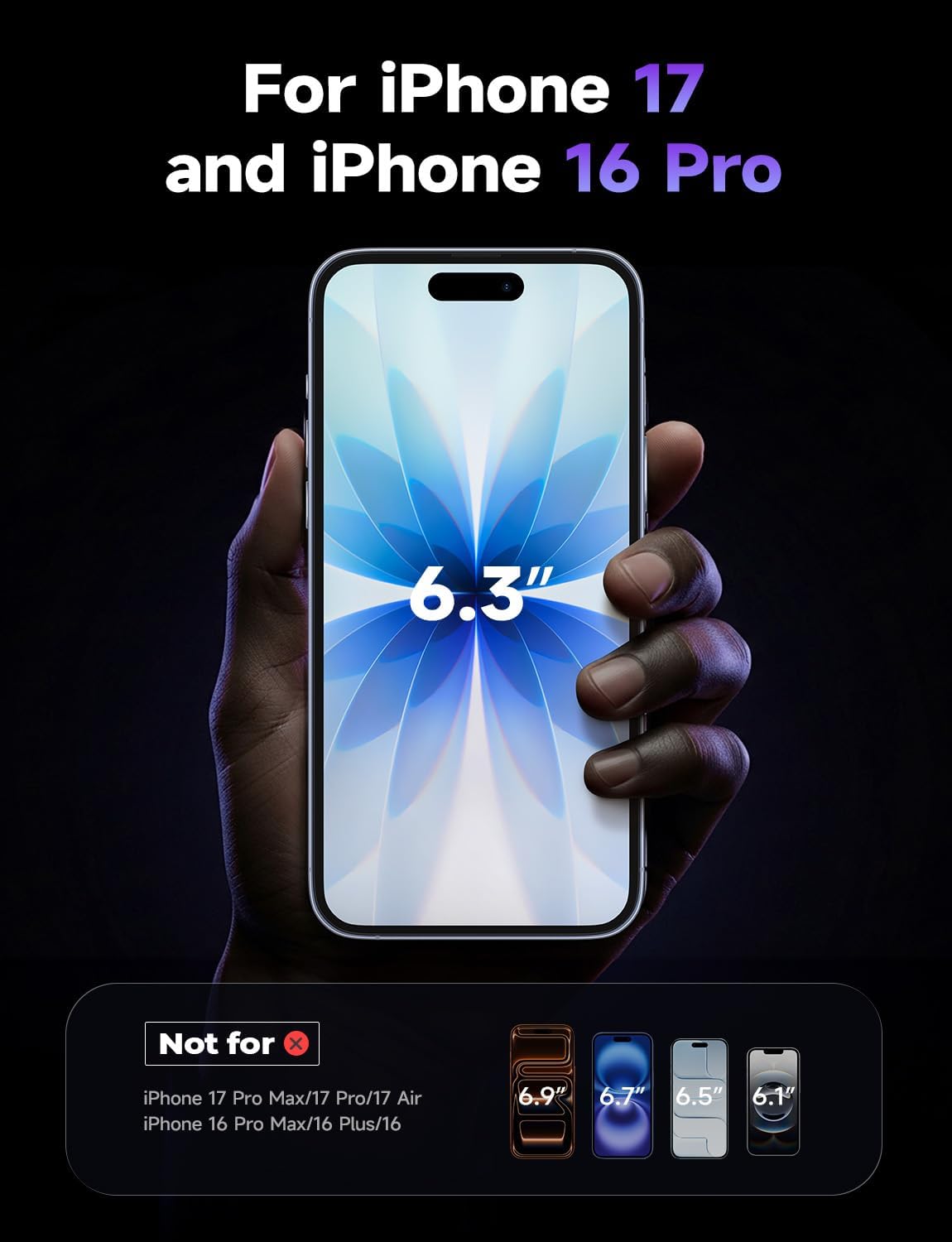 LISEN 2 Pack for iPhone 17 / iPhone 16 Pro Screen Protector