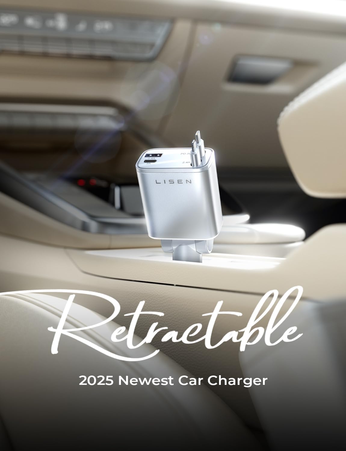LISEN for iPhone 17 Retractable Car Charger