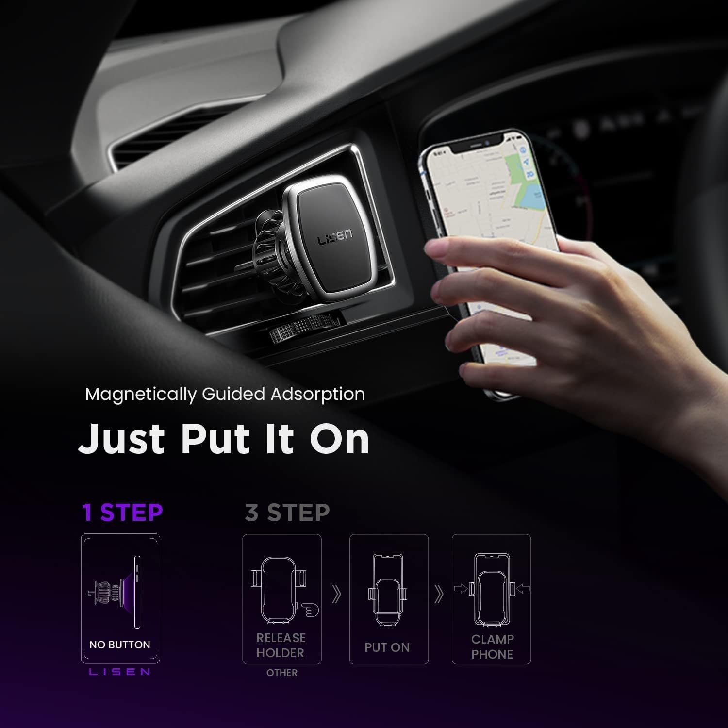 LISEN 2 Pack Magnetic Phone Holder for Your Car Magnet for Phone Car Mount Vent 6 Military Magnets Vent Cell Phone Holder Mount for Car Plate Fit All, Gifts for Women Men, Car Accessories