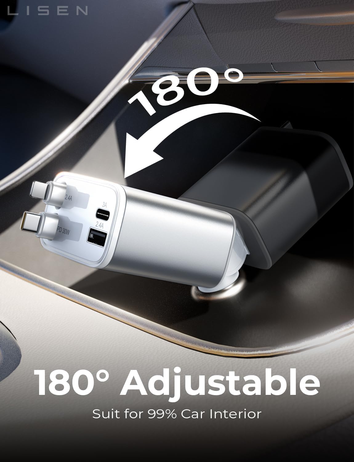 LISEN Retractable Car Charger for iPhone
