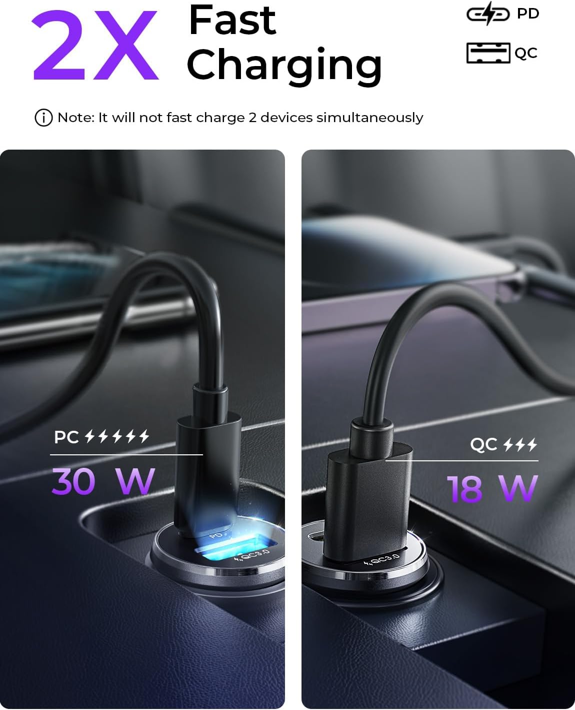 LISEN 54W Car Phone Charger USB C, Cigarette Lighter Adapter