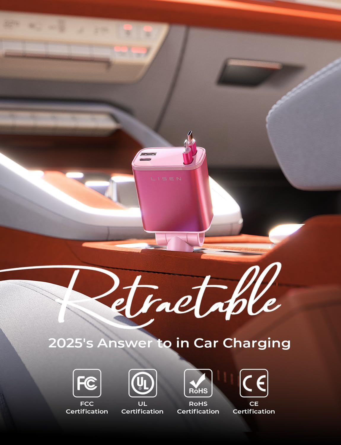 LISEN Retractable Car Charger, 84W Fast Charging Car Phone Charger