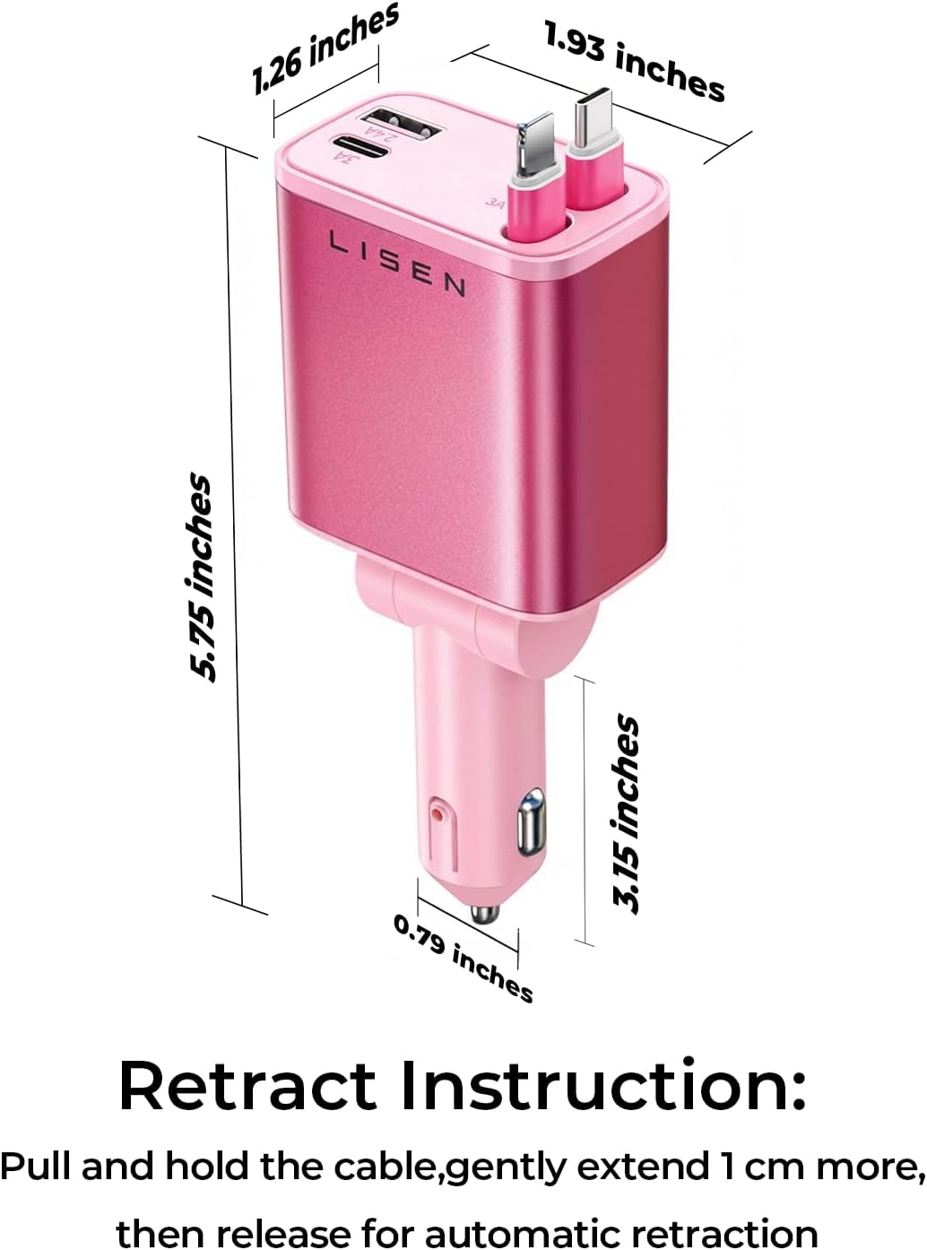LISEN Retractable Car Charger, 84W Fast Charging Car Phone Charger