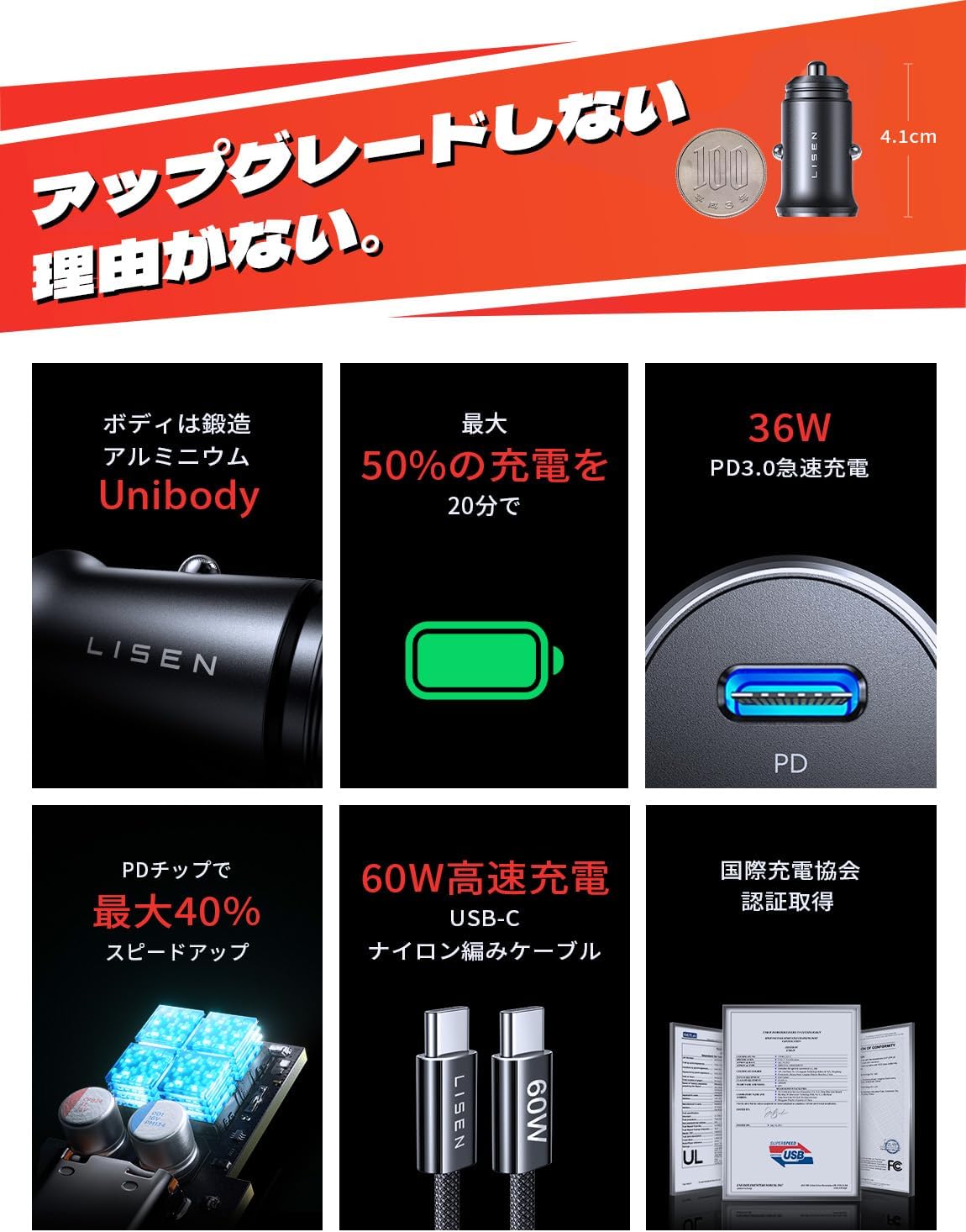 LISEN 54W Dual Port Car Charger Adapter