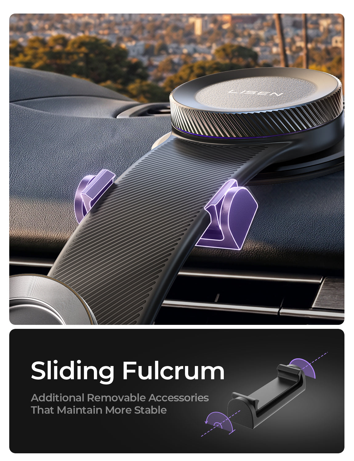 LISEN for MagSafe Car Mount, Magnetic Phone Holder for Car, Vacuum Suction Cup Phone Mount, Magnetic Car Phone Mount 24 Strong Magnets, 360° Adjustable Memory Alloy Bendable Arm for iPhone 17 Pro Max