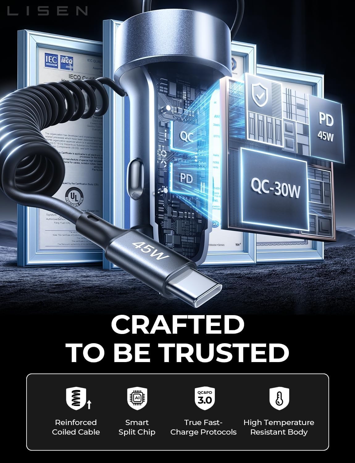 LISEN 90W USB-C Fast Car Charger