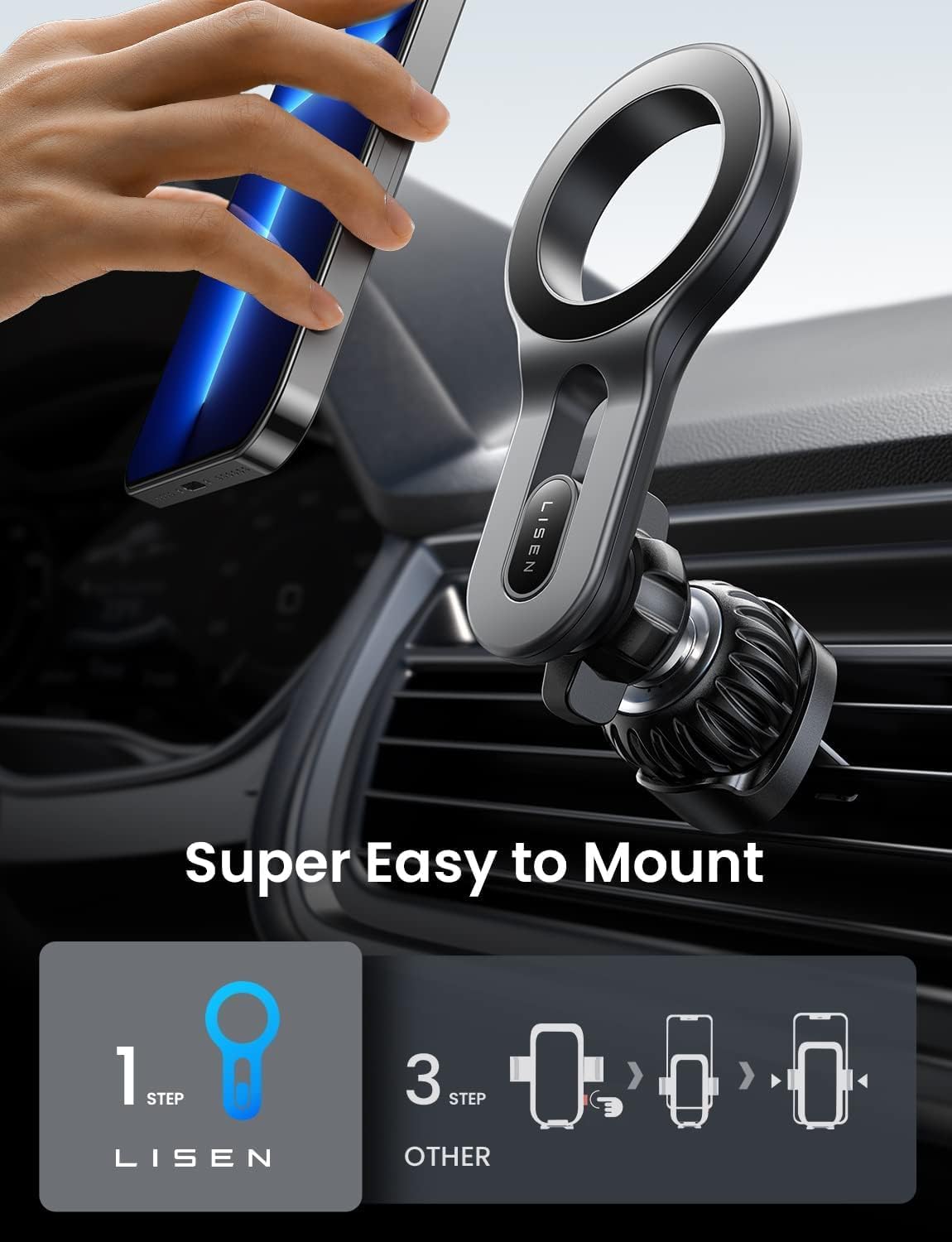 LISEN for MagSafe Car Mount, Magnetic Phone Holder for Car Air Vent Phone Holder [Strong Magnetic] Hands Free Cell Phone Holder Strong Clip Car Accessories fit iPhone 17 Pro Max 16 15 14 13
