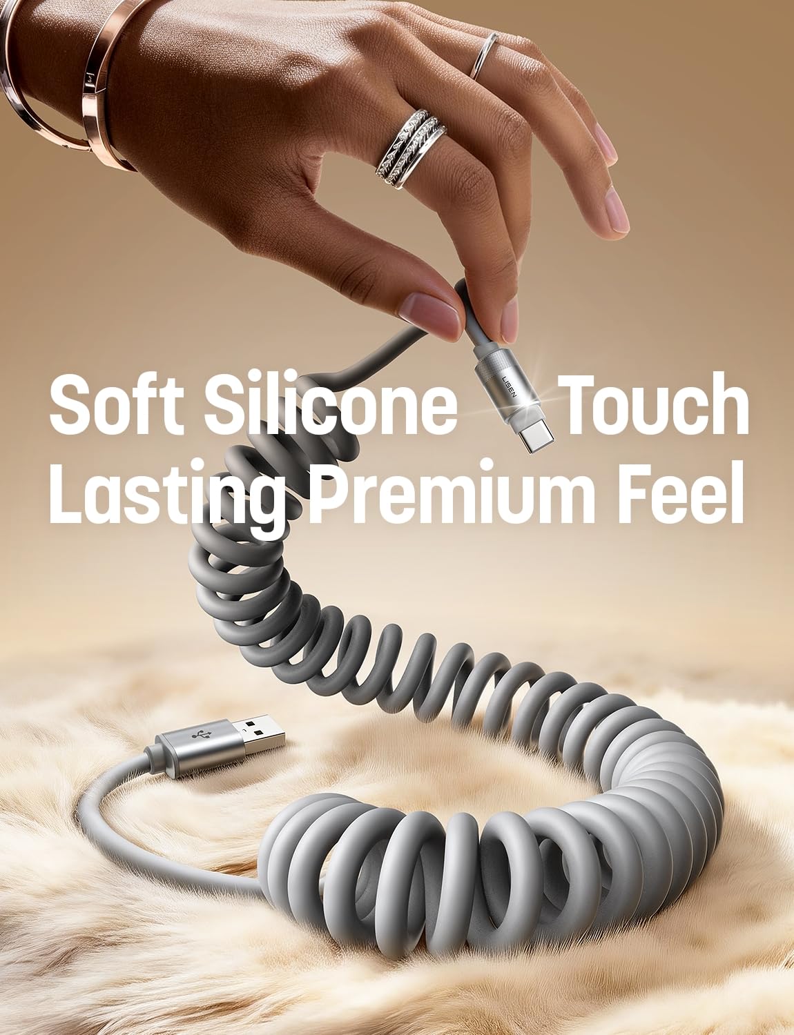 LISEN Coiled USB C Cable, 2 Pack for Android Auto & CarPlay Cable, Short USB A to USB C Cable Compatible with iPhone 17/16/15, Samsung Galaxy S25/S24/S23 A15/A14, Google Pixel 9/8, Space Gray 4FT