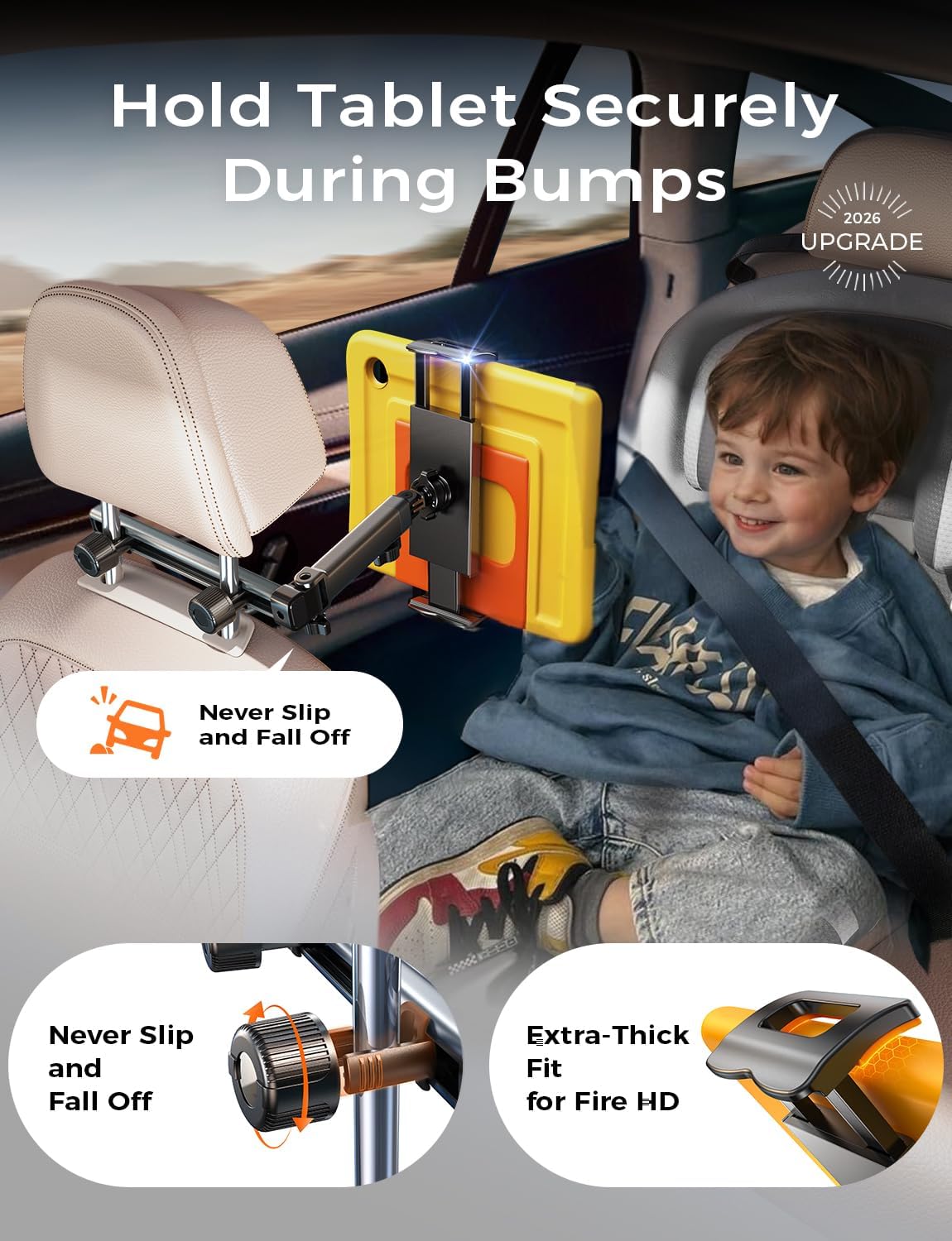 LISEN iPad Holder for Car Tablet Mount, 4 in 1 Adjust Arm Back Seat Stand