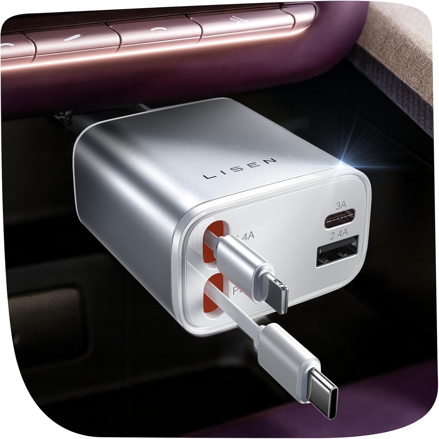 LISEN Retractable Car Charger for iPhone