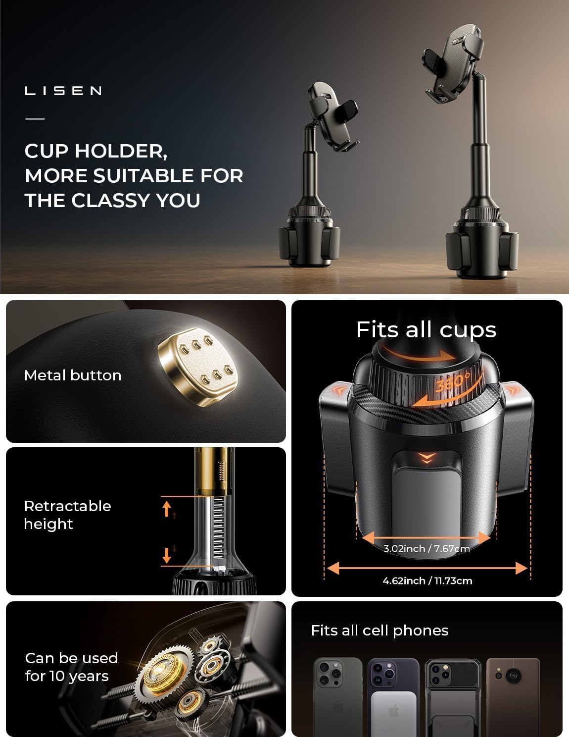 Lisen Cup Holder Phone Mount for Car