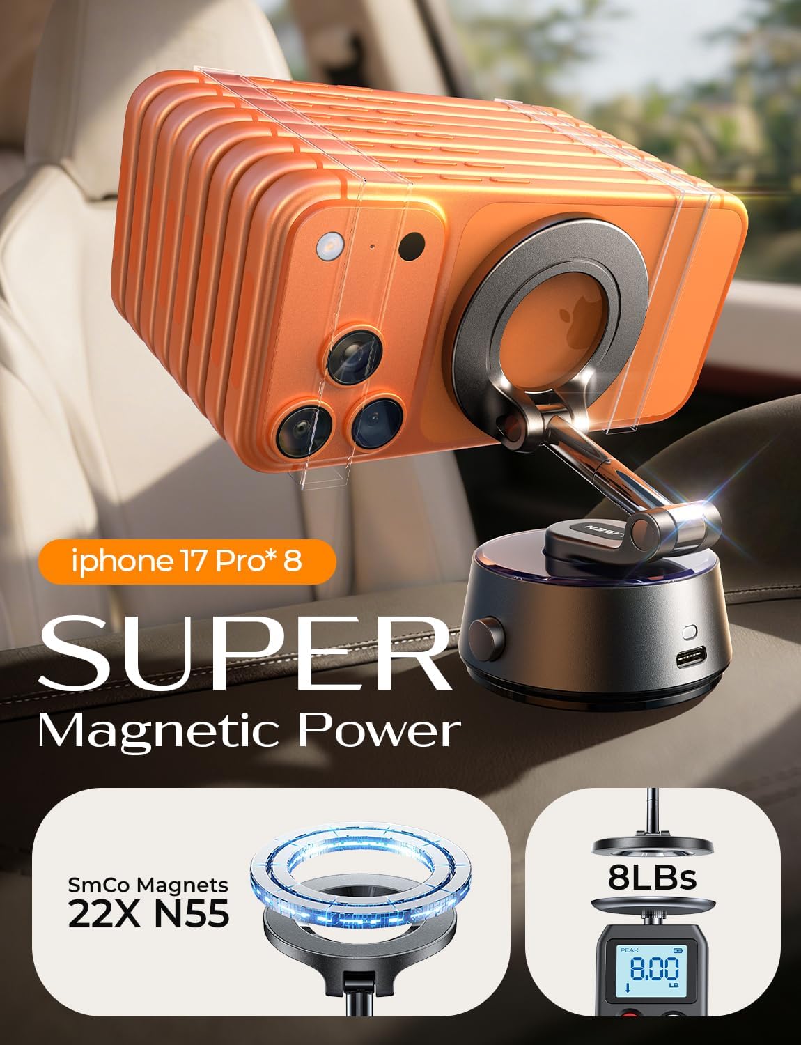 LISEN Suction Phone Mount【2026 Auto Vacuum 3.0】