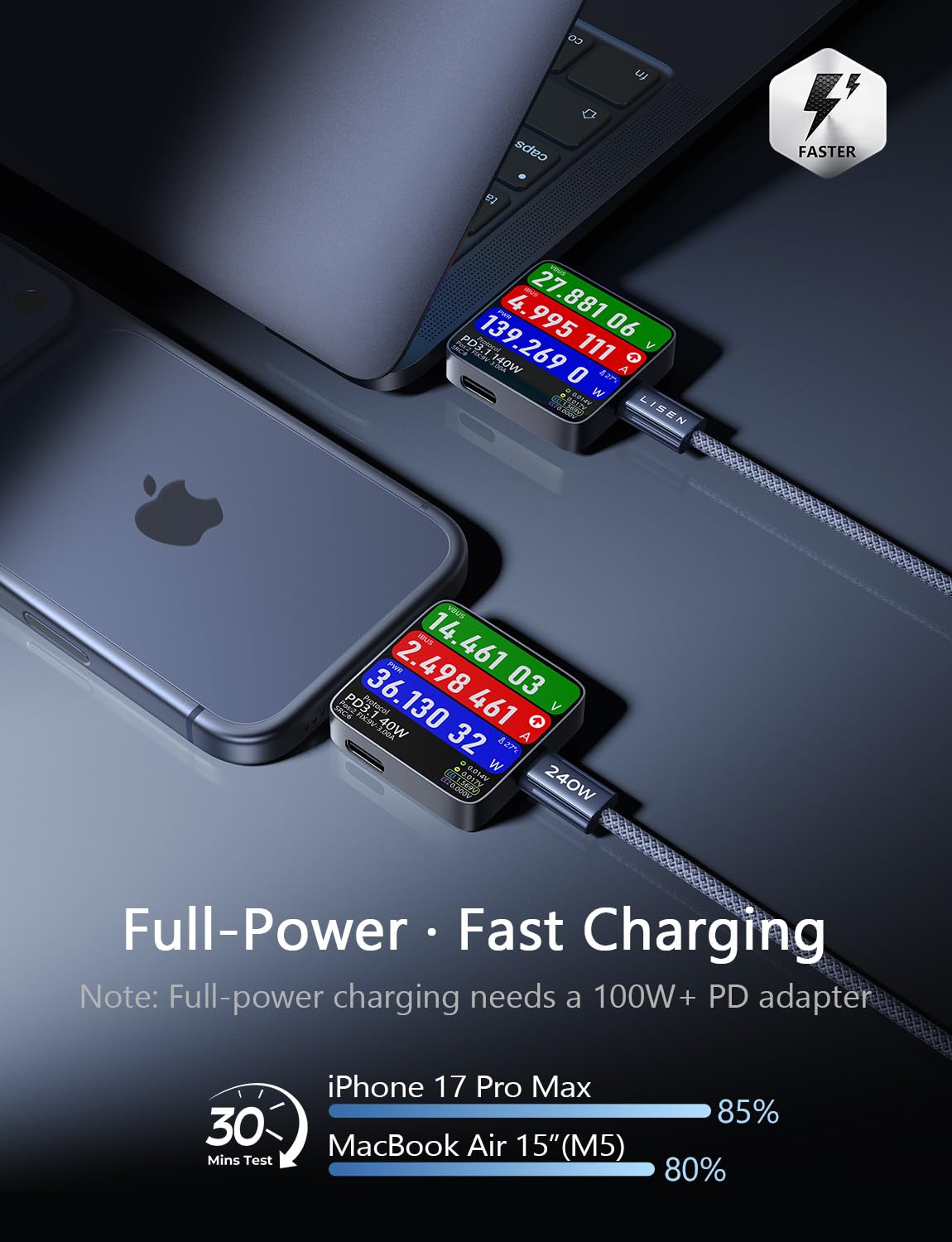 LISEN USB C to USB C Cable, 240W C to C Cable Fast Charging [6.6FT, 2 Pack] Type C Charger Fast Charging USBC to USBC Cable for iPhone 17 16 15 Pro Max iPad MacBook Neo Air Pro Samsung S26 S25 Ultra