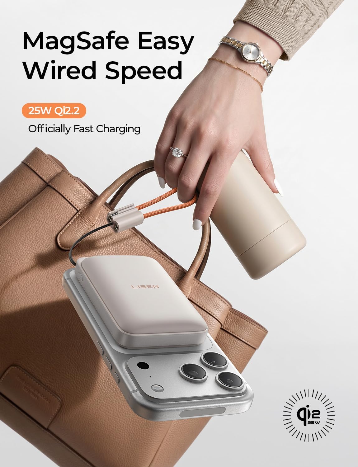 LISEN Qi2.2 25W for Magsafe Power Bank(Khaki)