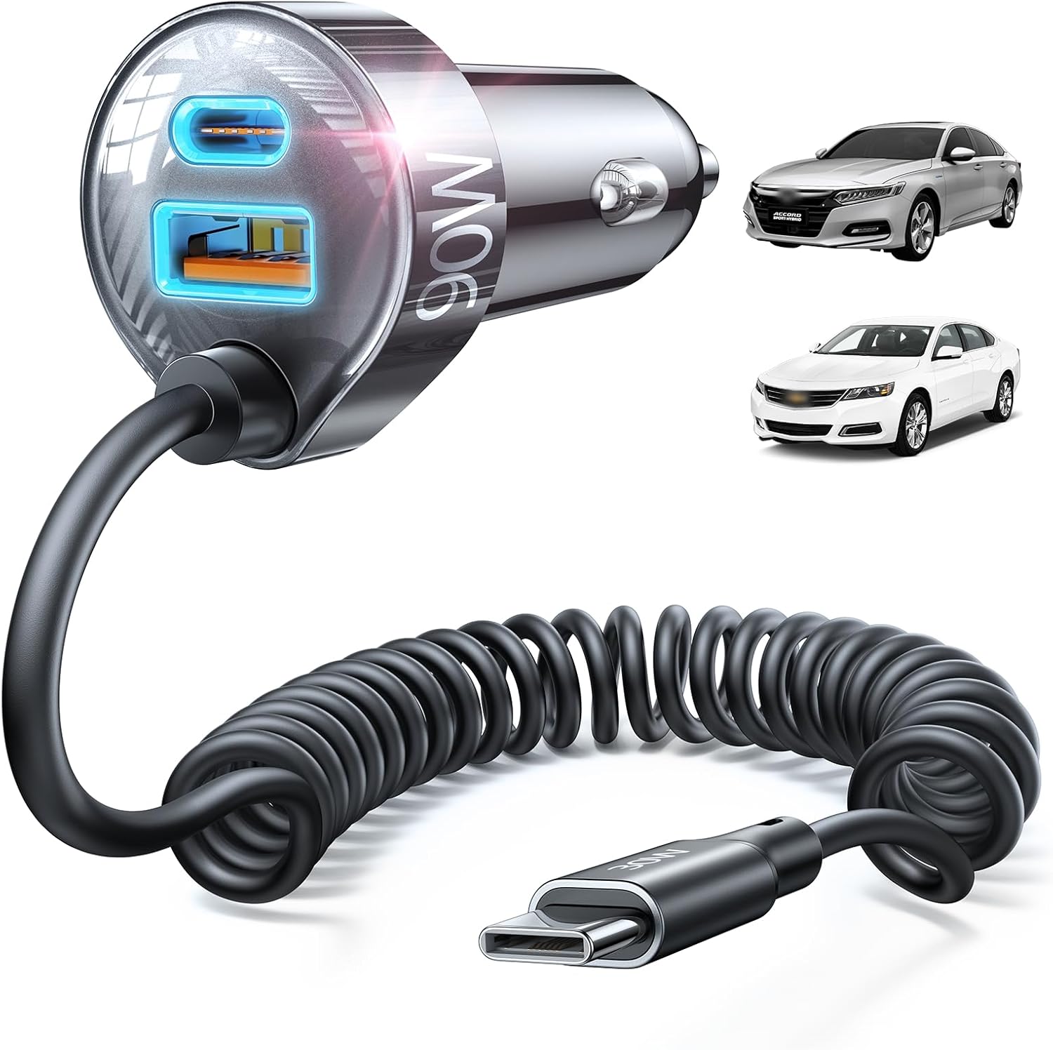 LISEN 90W for iPhone 17 16 15 Pro Max Car Charger USB C Fast Charge,Super Fast for iPhone 17 16 Car Charger USB C Adapter for iPhone 17e 16 15 Pro Max Plus Air,Samsung Galaxy S26 Ultra, Android,90inch