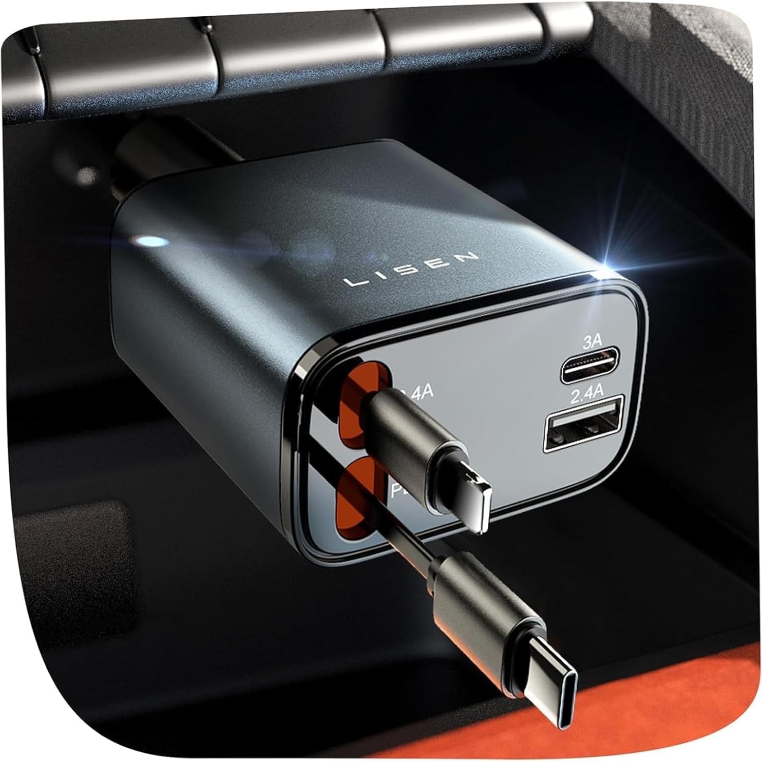 LISEN 84W Retractable Car Charger USB C Cigarette