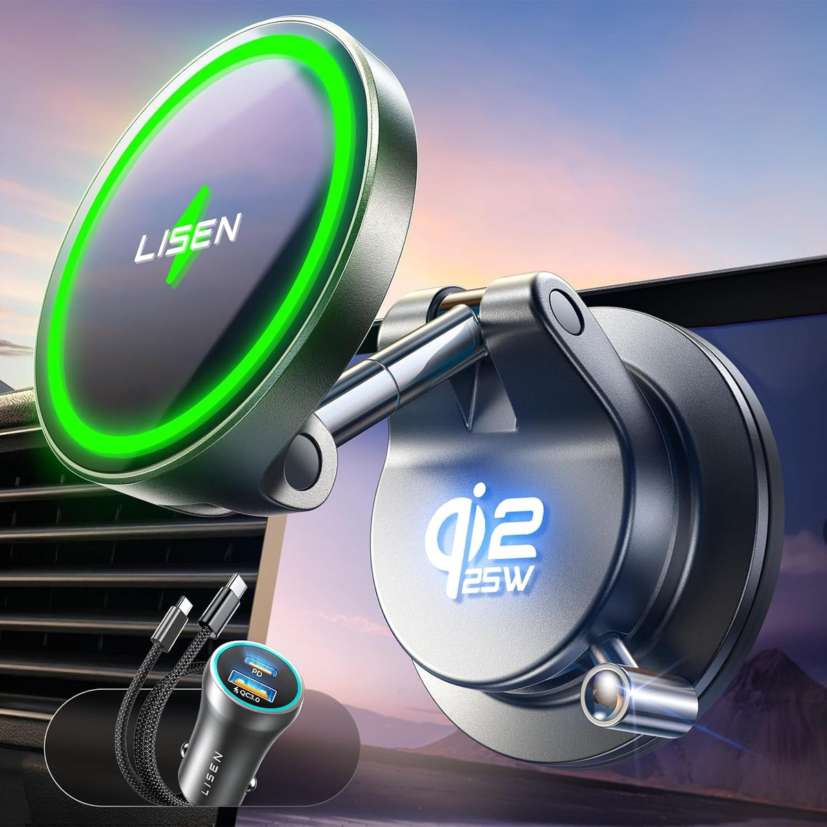 LISEN for Qi2.2 25W MagSafe Car Mount Charger,Magnetic Wireless Car Charger